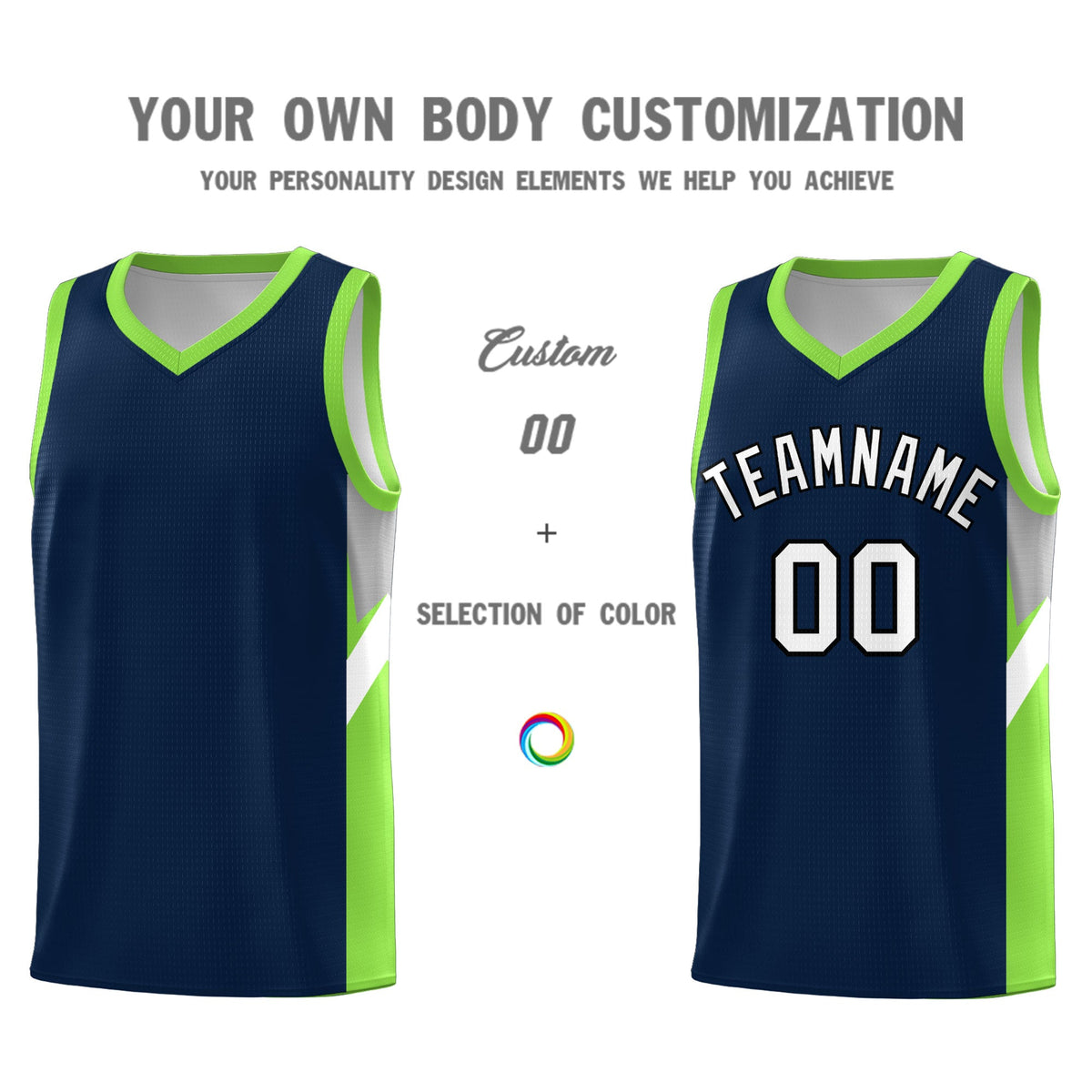 Custom Navy Neon Green Side Design Sets Sports Uniform Basketball Jersey