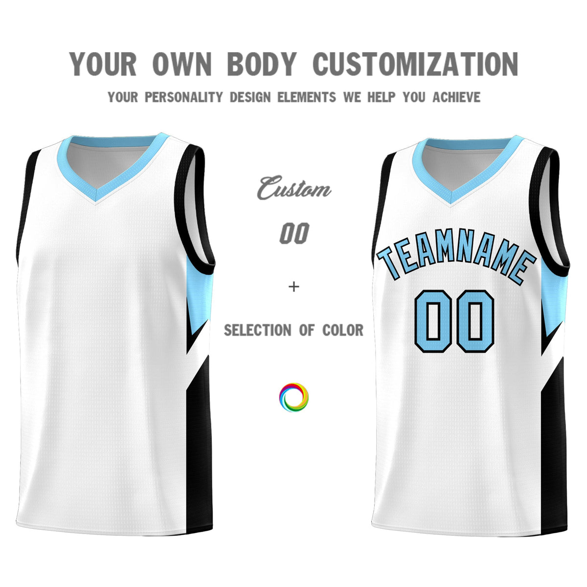 Custom White Light Blue Side Design Sets Sports Uniform Basketball Jersey