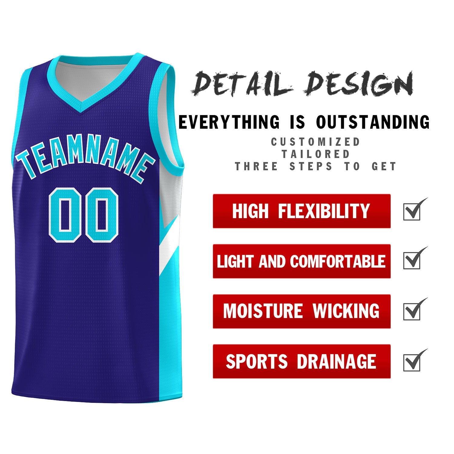 Custom Royal Sky Blue Side Design Sets Sports Uniform Basketball Jersey