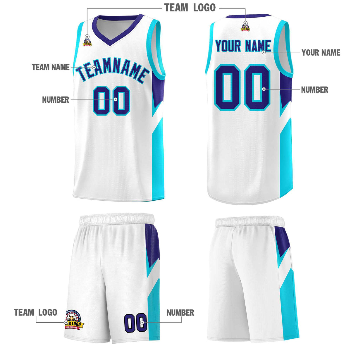Custom White Royal Side Design Sets Sports Uniform Basketball Jersey