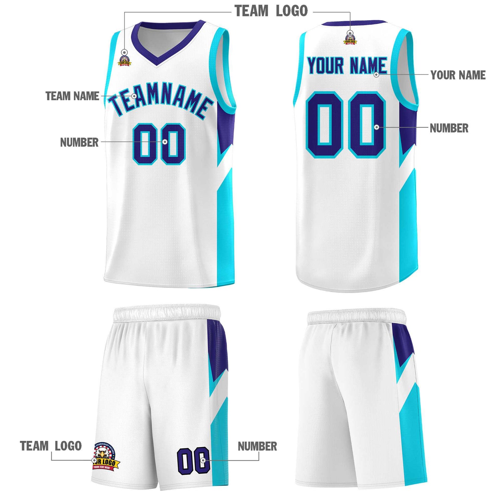 Custom White Royal Side Design Sets Sports Uniform Basketball Jersey