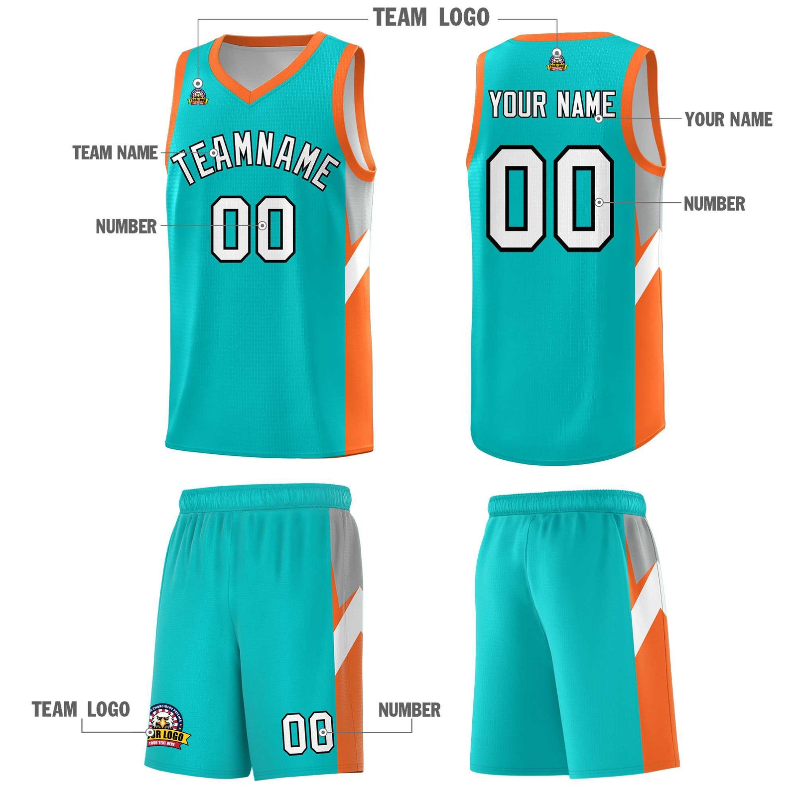 Custom Aqua Orange Side Design Sets Sports Uniform Basketball Jersey