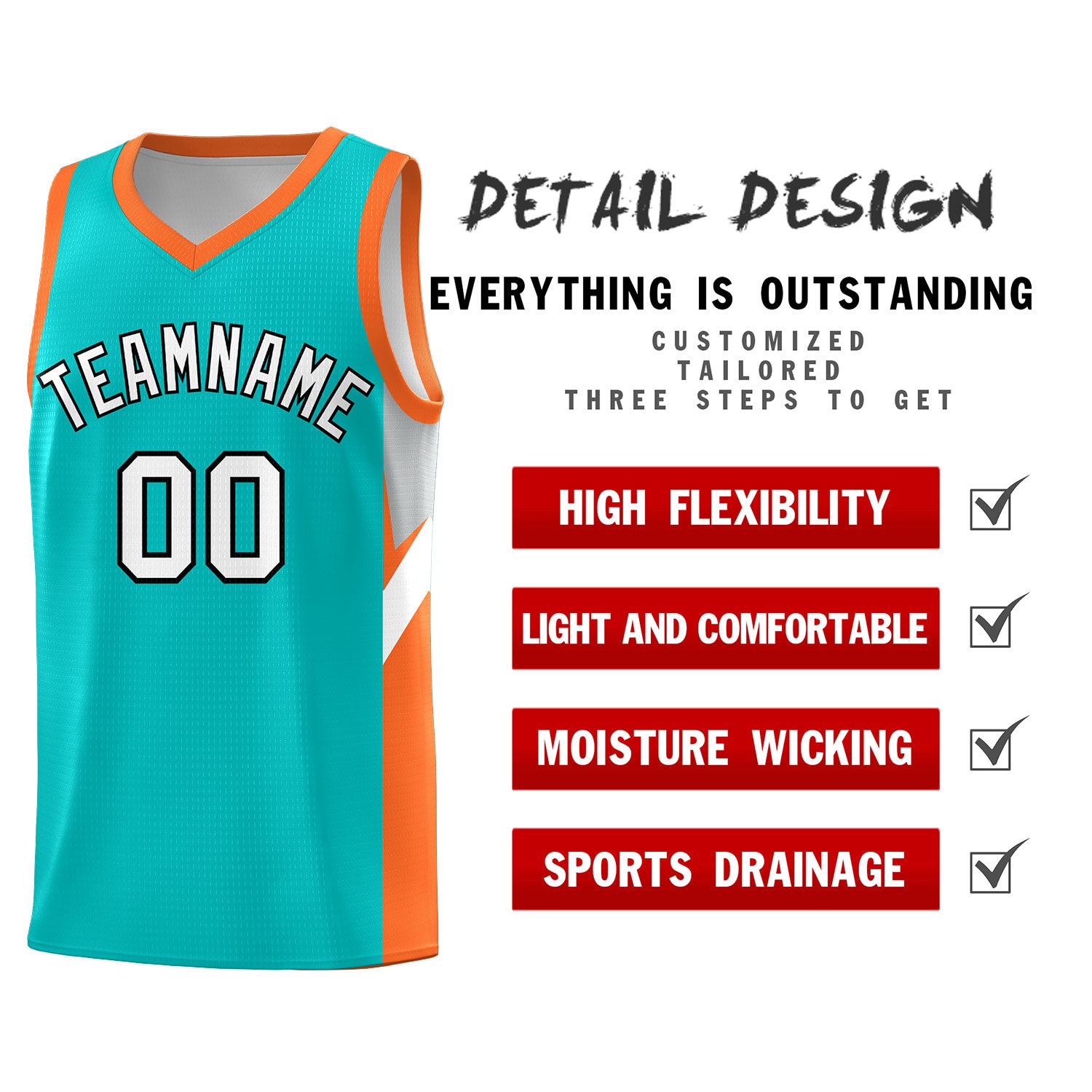 Custom Aqua Orange Side Design Sets Sports Uniform Basketball Jersey