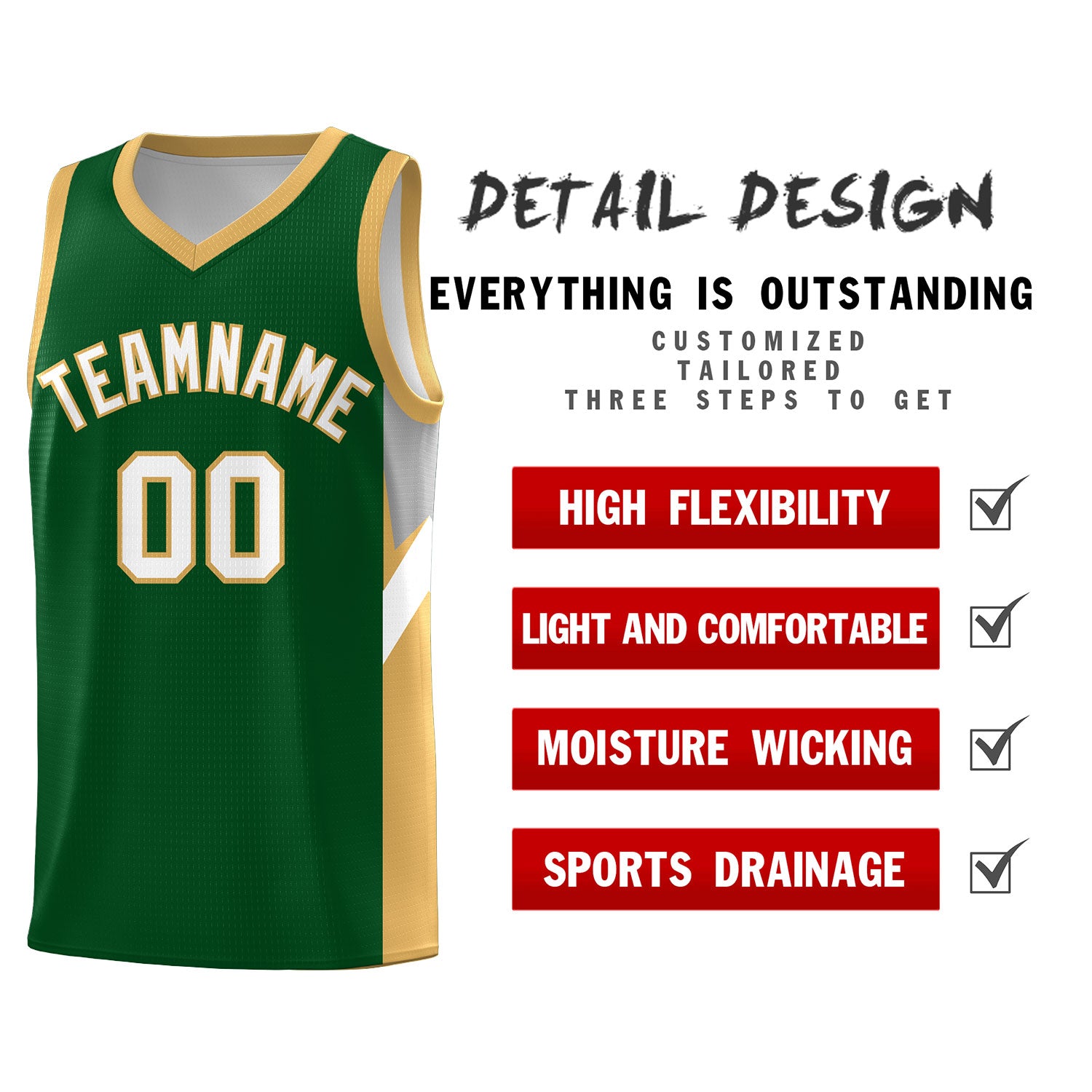 Custom Green Buckskin Brown Side Design Sets Sports Uniform Basketball Jersey