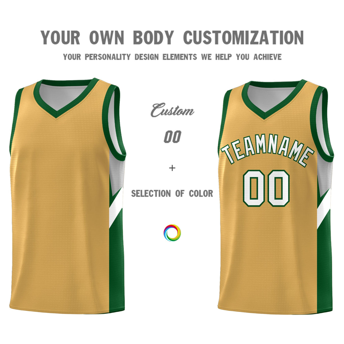 Custom Buckskin Brown Green Side Design Sets Sports Uniform Basketball Jersey