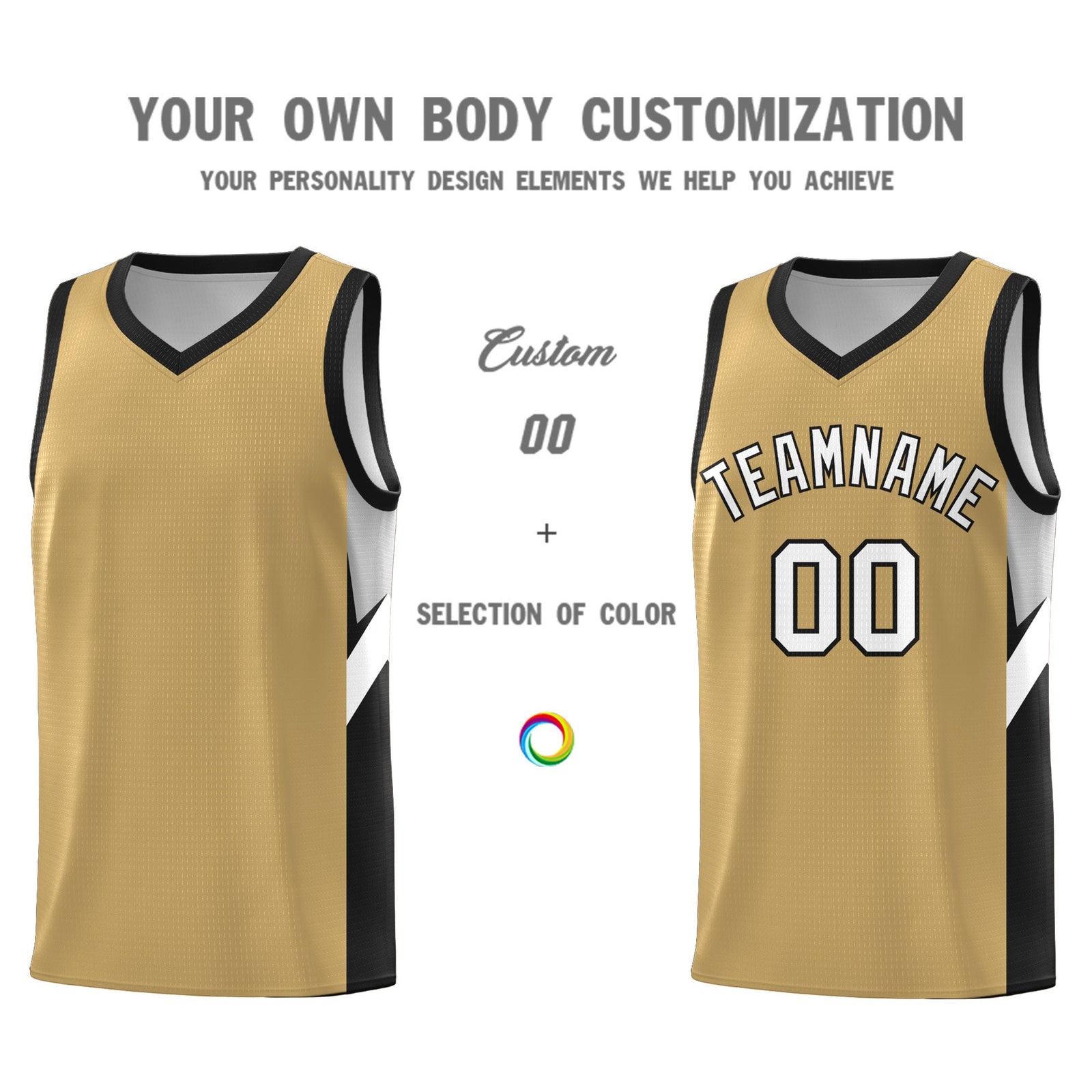 Custom Old Gold Black Side Design Sets Sports Uniform Basketball Jersey