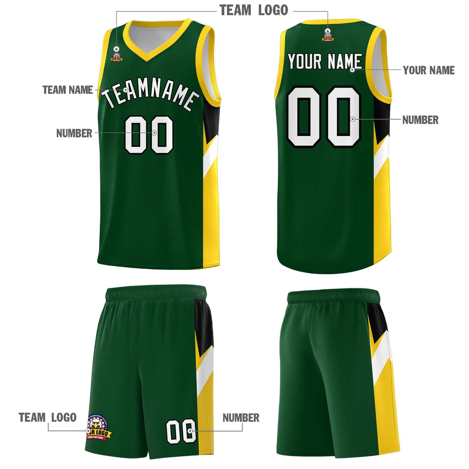 Custom Hunter Green Gold Side Design Sets Sports Uniform Basketball Jersey