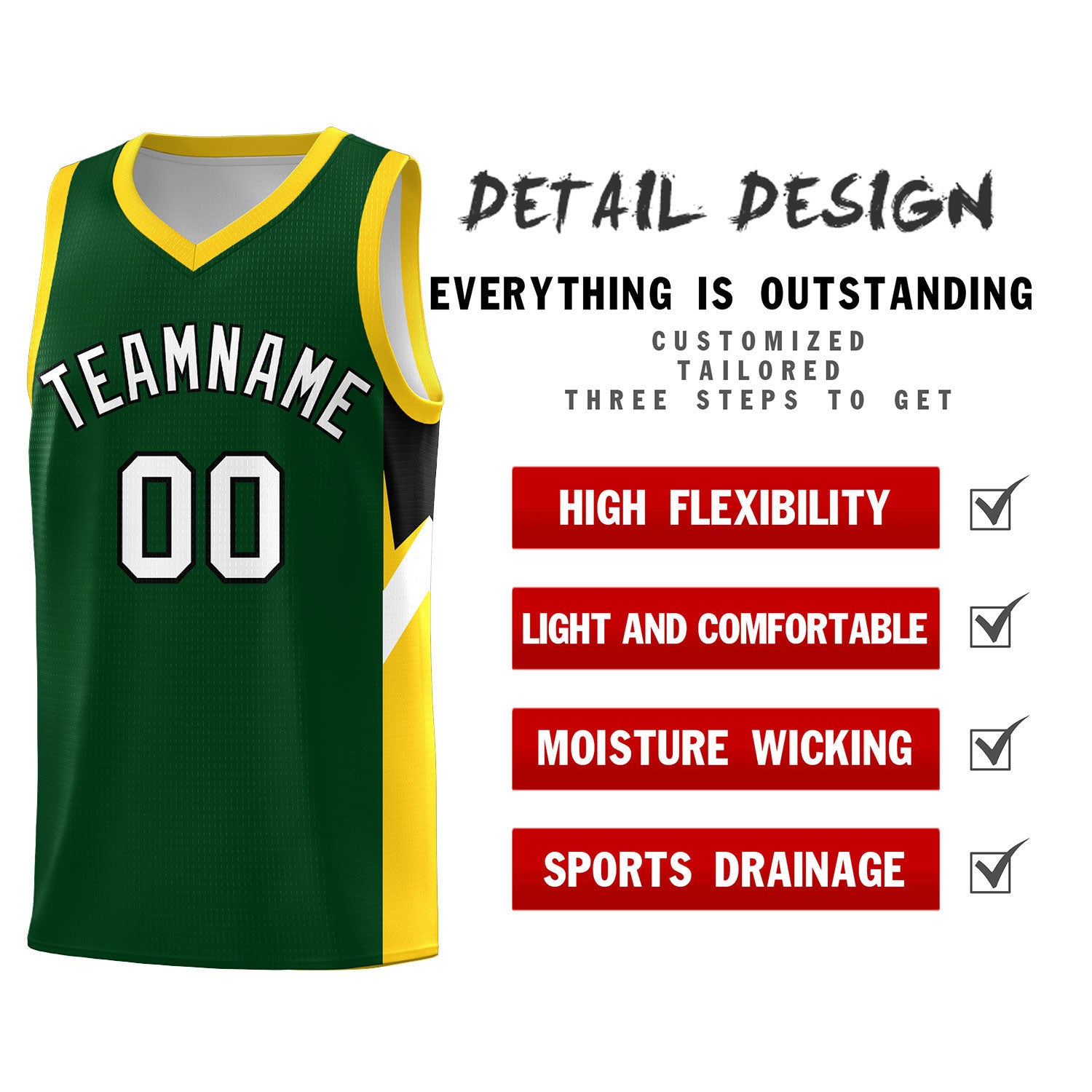 Custom Hunter Green Gold Side Design Sets Sports Uniform Basketball Jersey