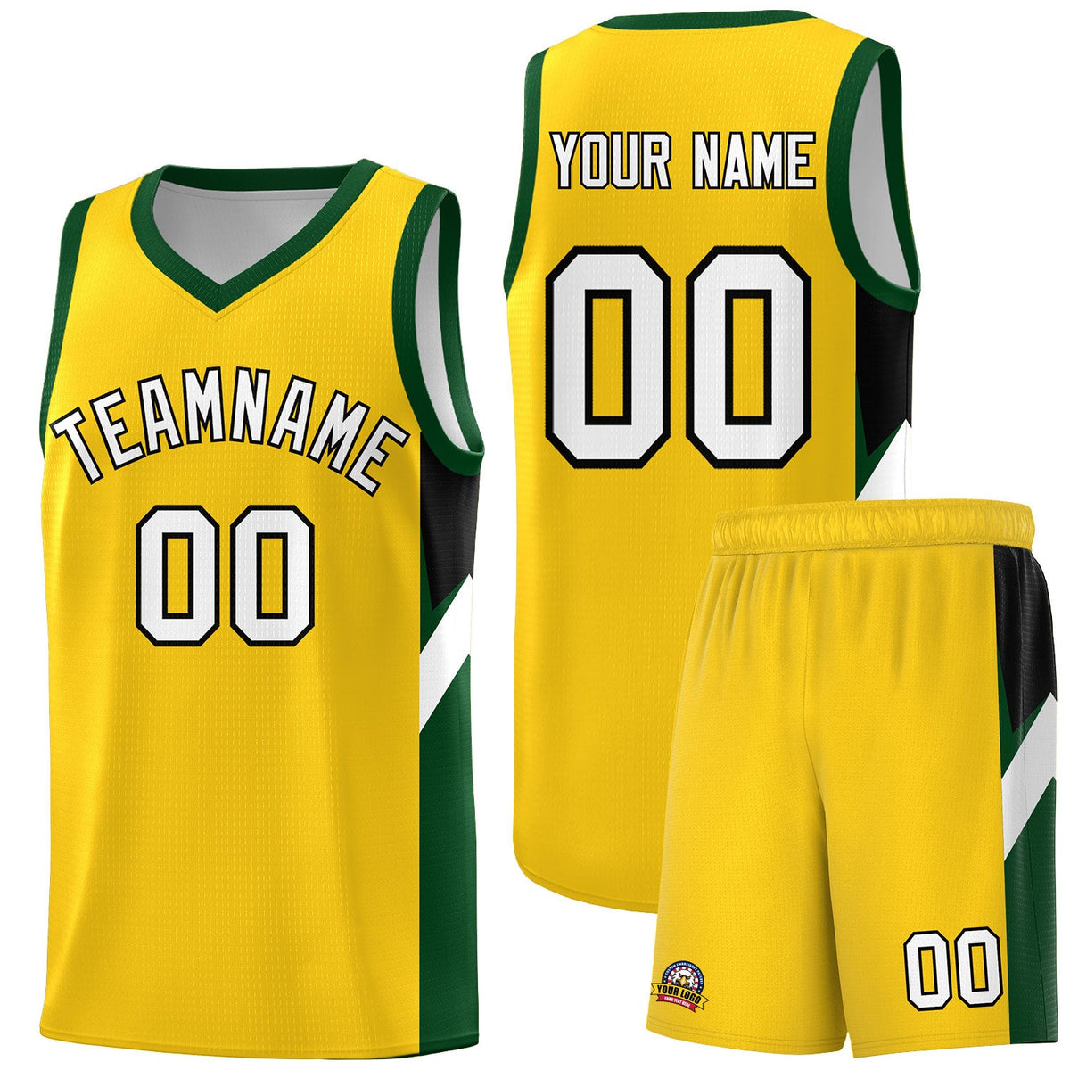Custom Gold Hunter Green Side Design Sets Sports Uniform Basketball Jersey