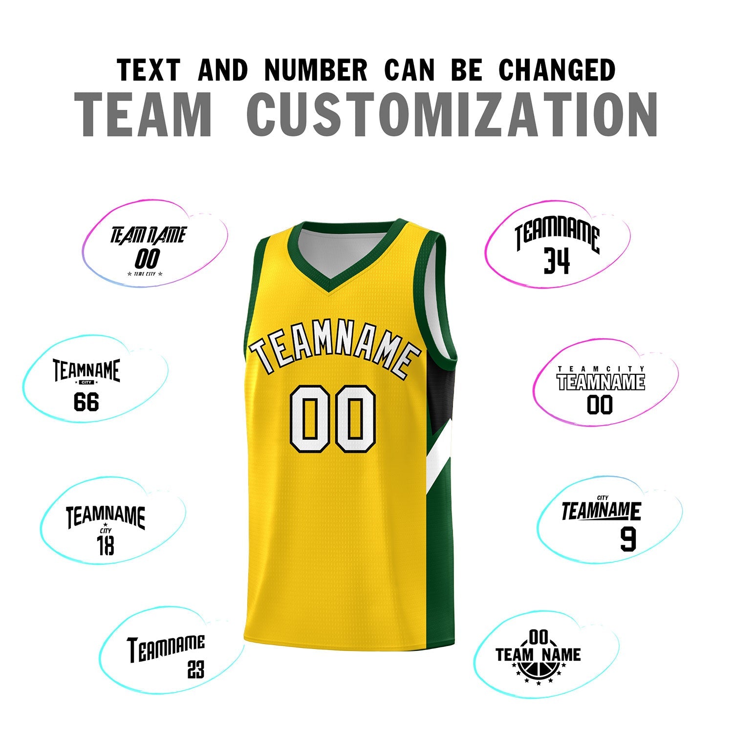 Custom Gold Hunter Green Side Design Sets Sports Uniform Basketball Jersey