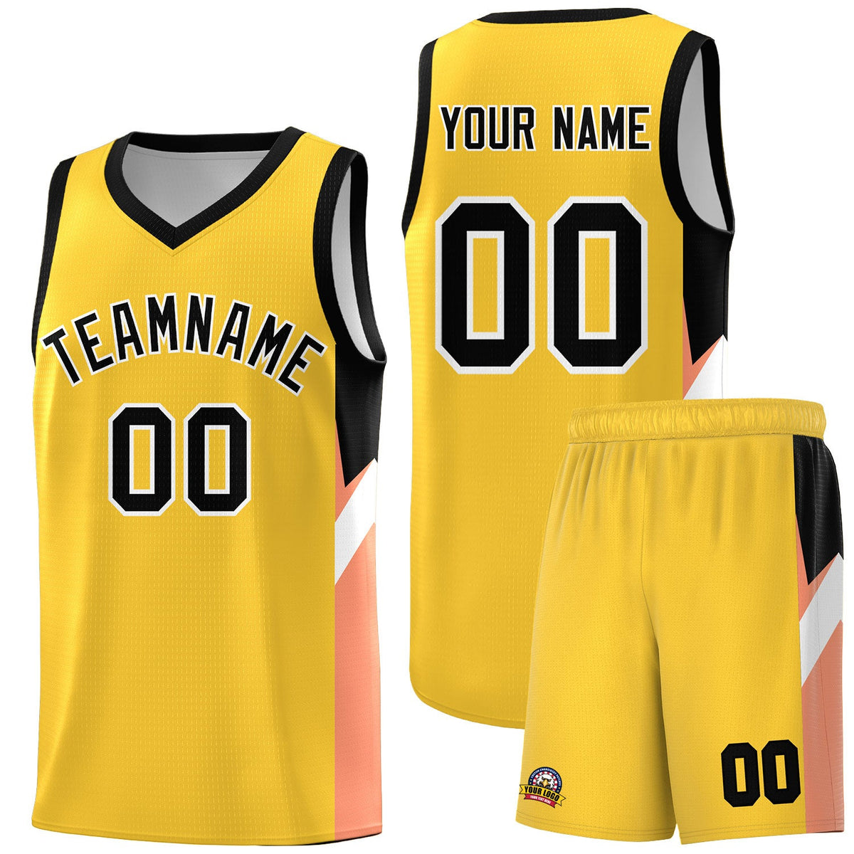 Custom Gold Black Side Design Sets Sports Uniform Basketball Jersey