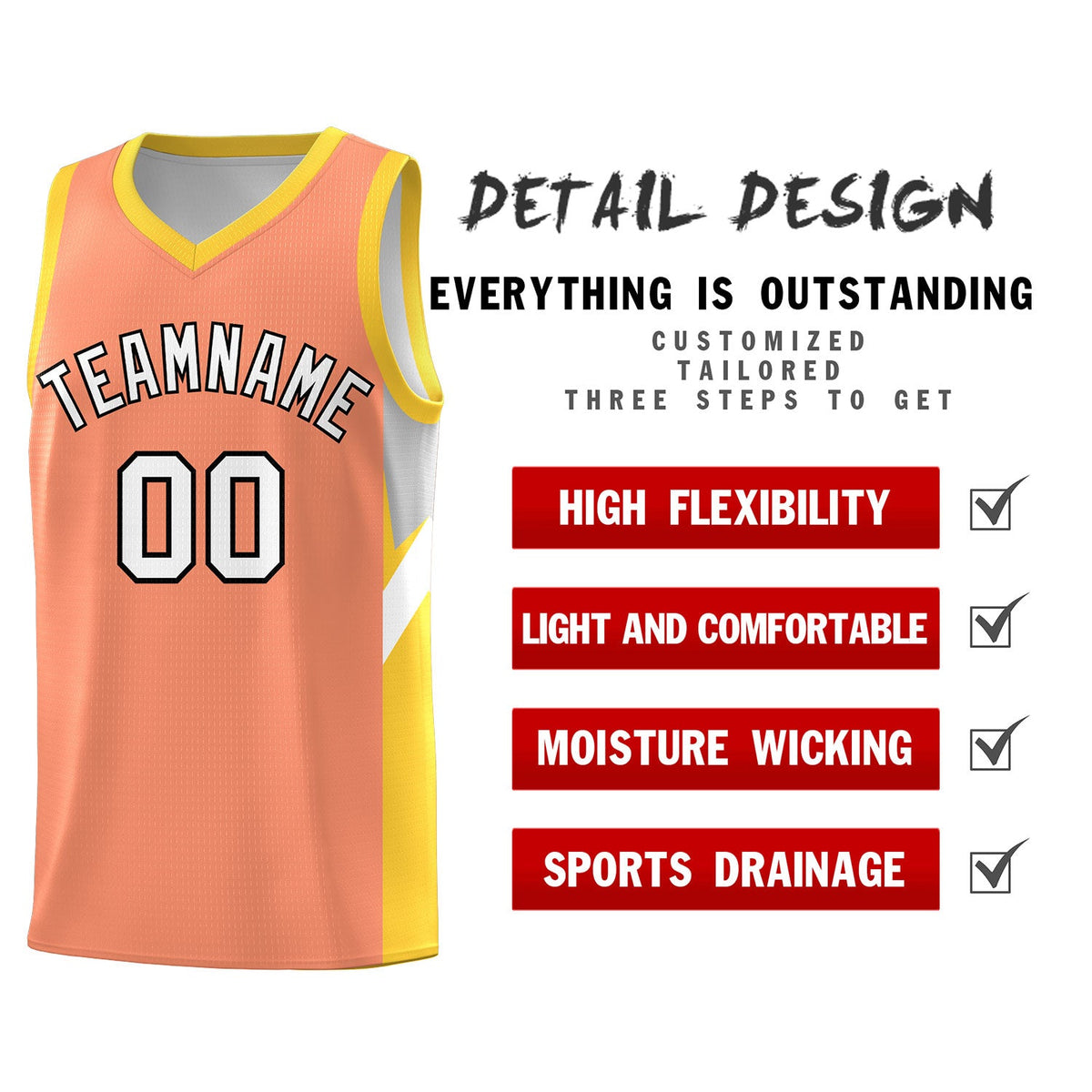 Custom Orange Gold Side Design Sets Sports Uniform Basketball Jersey