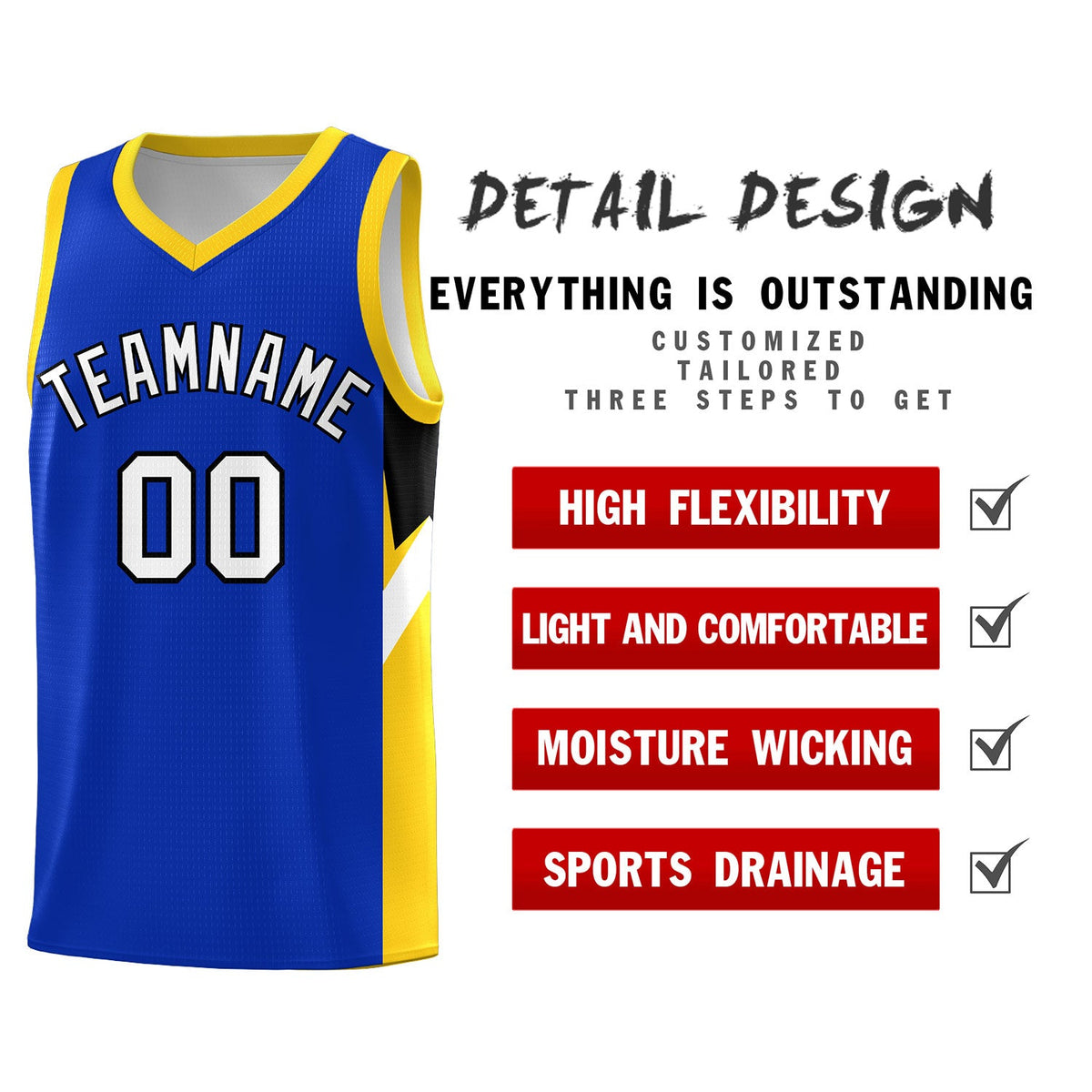 Custom Royal Gold Side Design Sets Sports Uniform Basketball Jersey