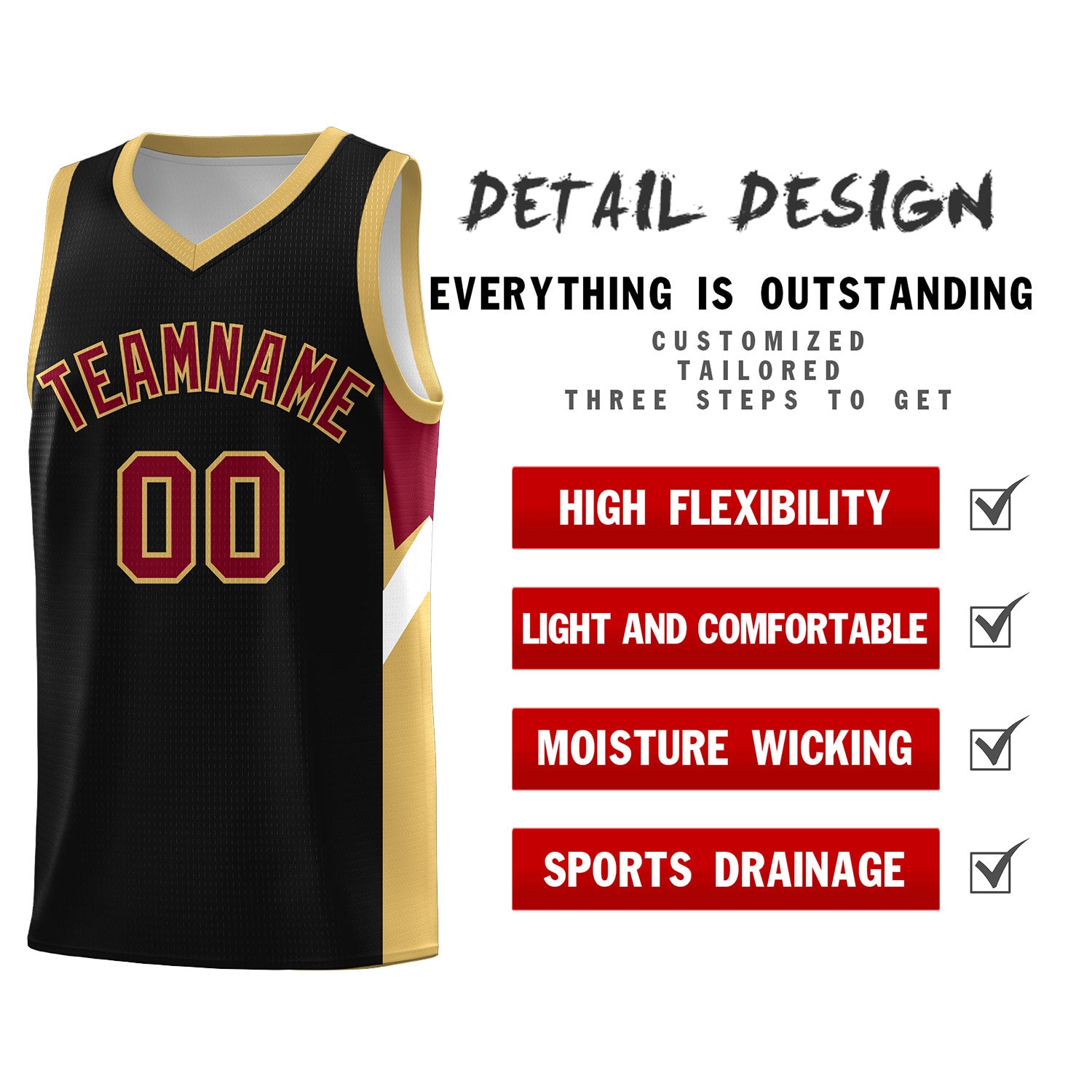 Custom Black Old Gold Side Design Sets Sports Uniform Basketball Jersey