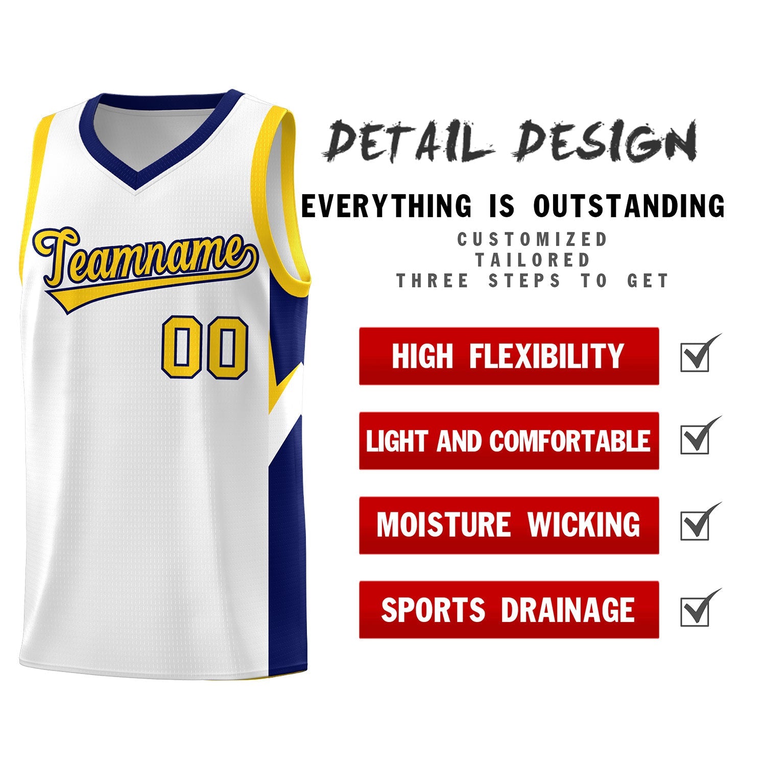 Custom White Navy Side Design Sets Sports Uniform Basketball Jersey