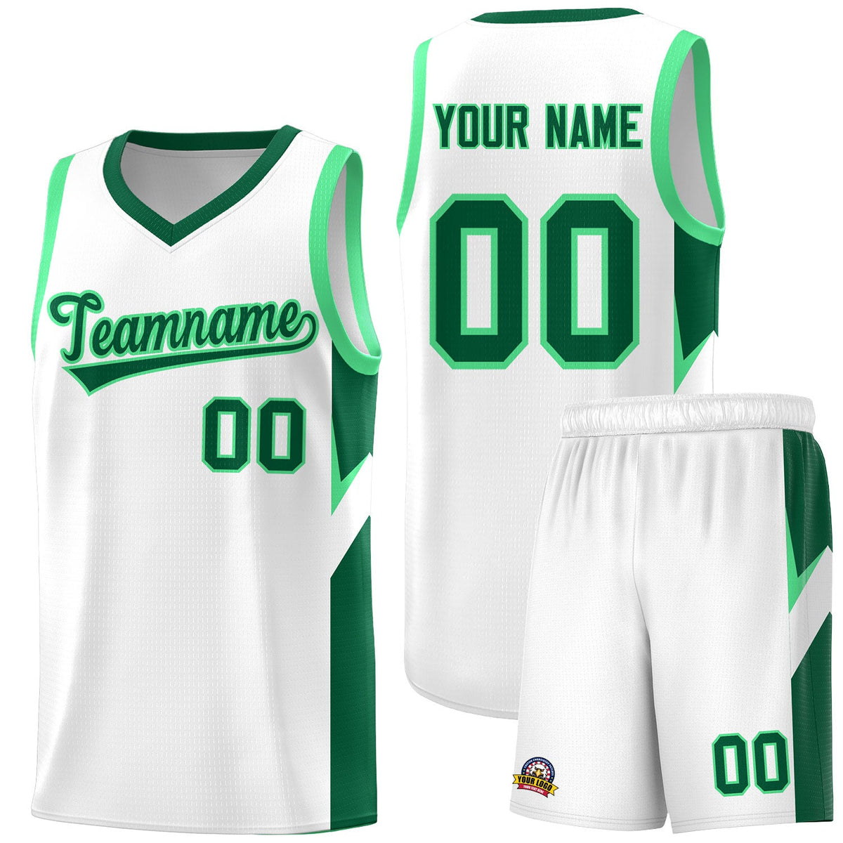 Custom White Kelly Green Side Design Sets Sports Uniform Basketball Jersey