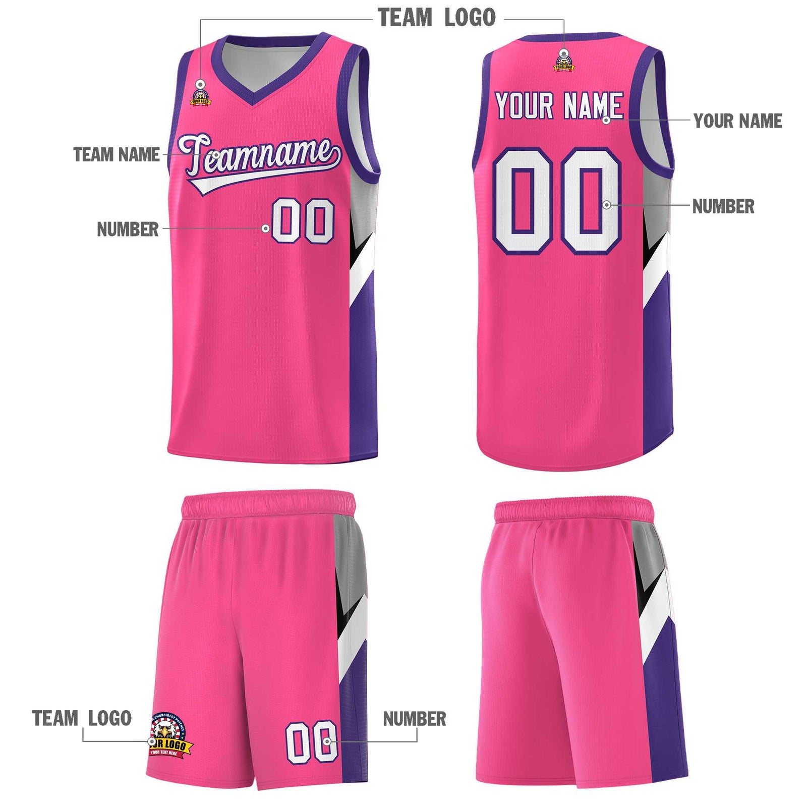 Custom Pink Purple Side Design Sets Sports Uniform Basketball Jersey