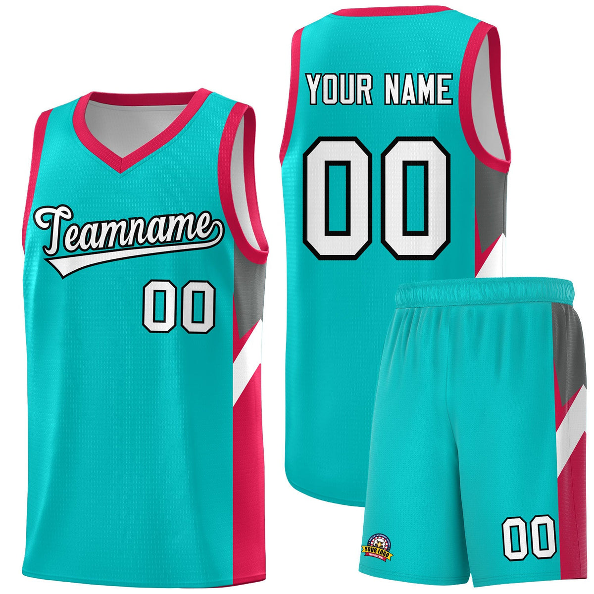 Custom Aqua Red Side Design Sets Sports Uniform Basketball Jersey