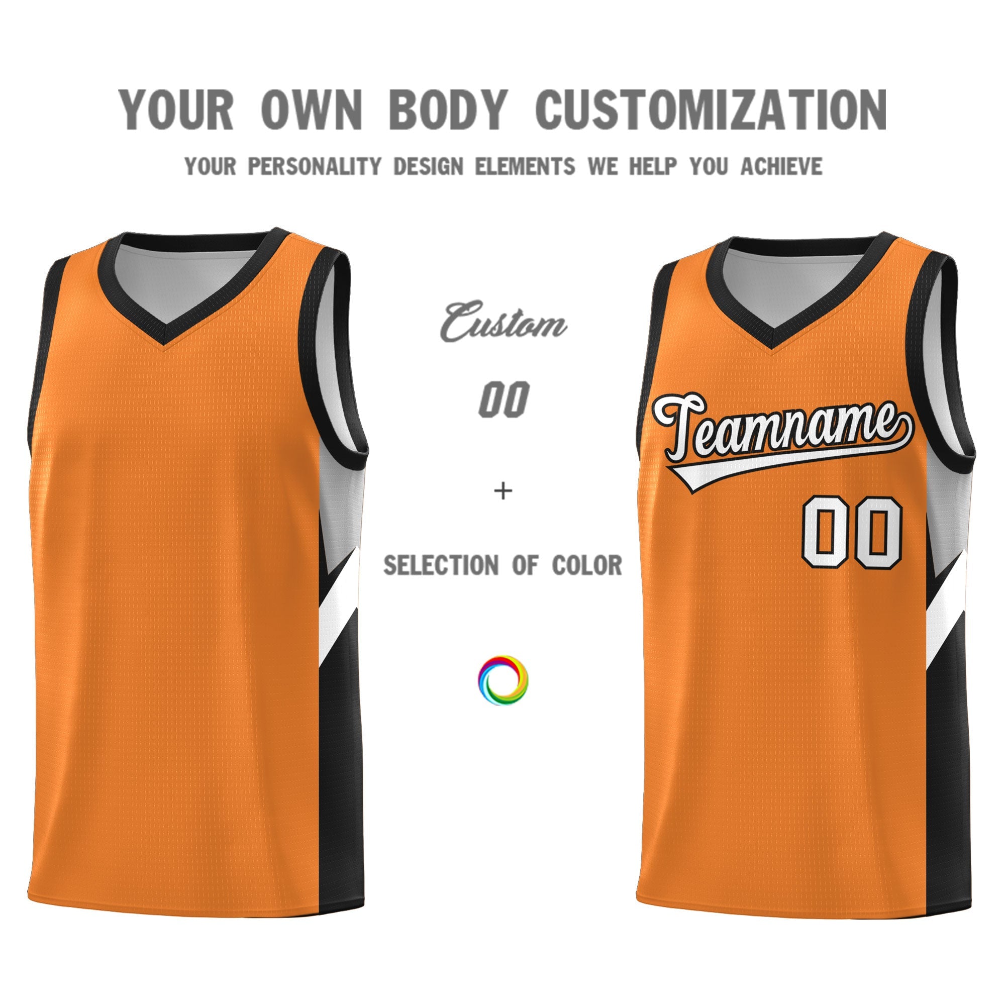 Custom Gold Orange Black Side Design Sets Sports Uniform Basketball Jersey