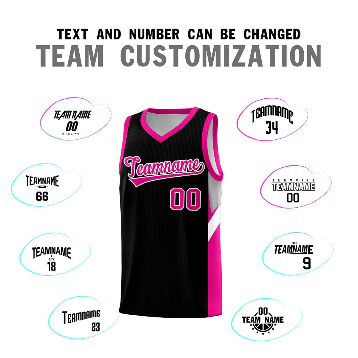 Custom Black Pink Side Design Sets Sports Uniform Basketball Jersey