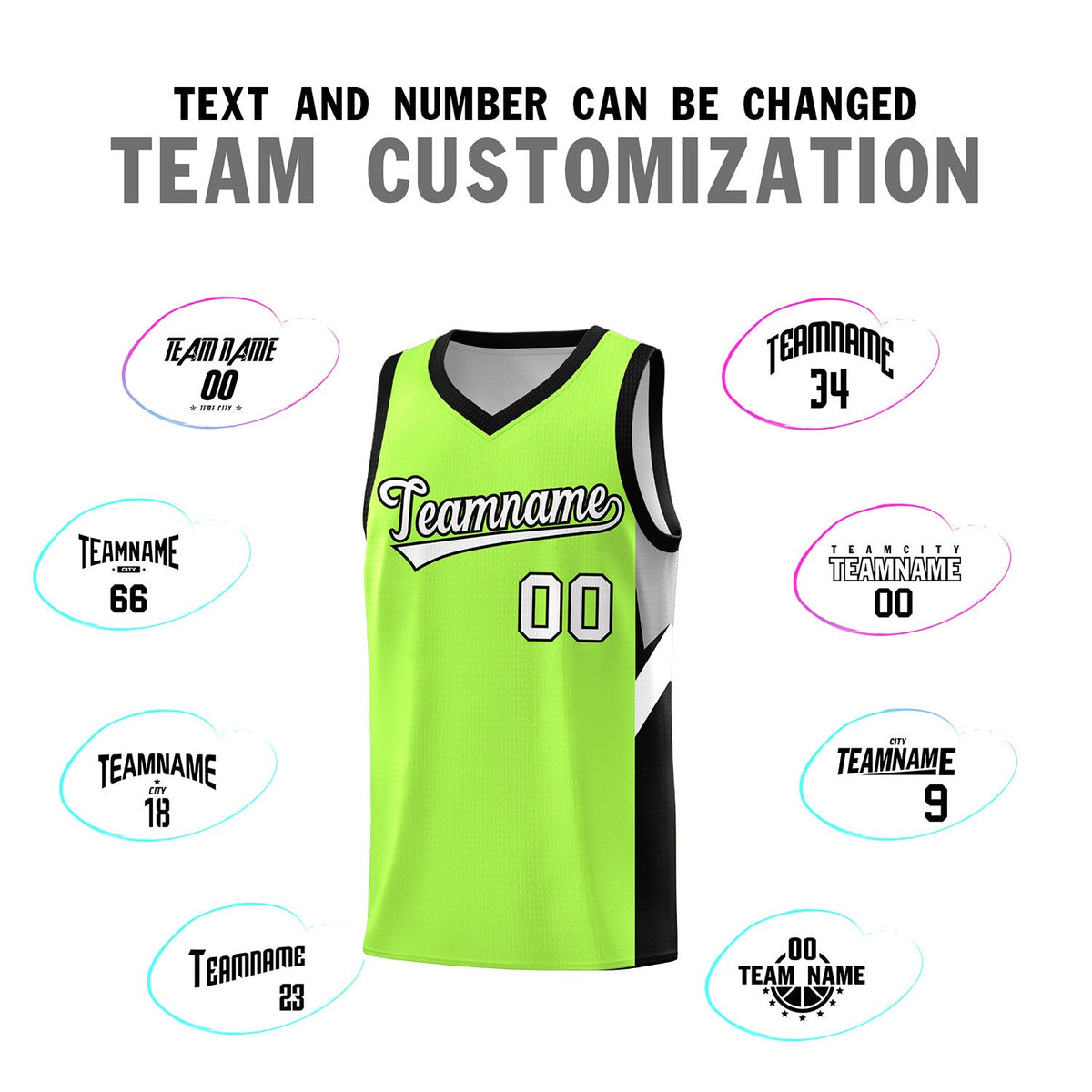 Custom Fluorescent Green Black Side Design Sets Sports Uniform Basketball Jersey