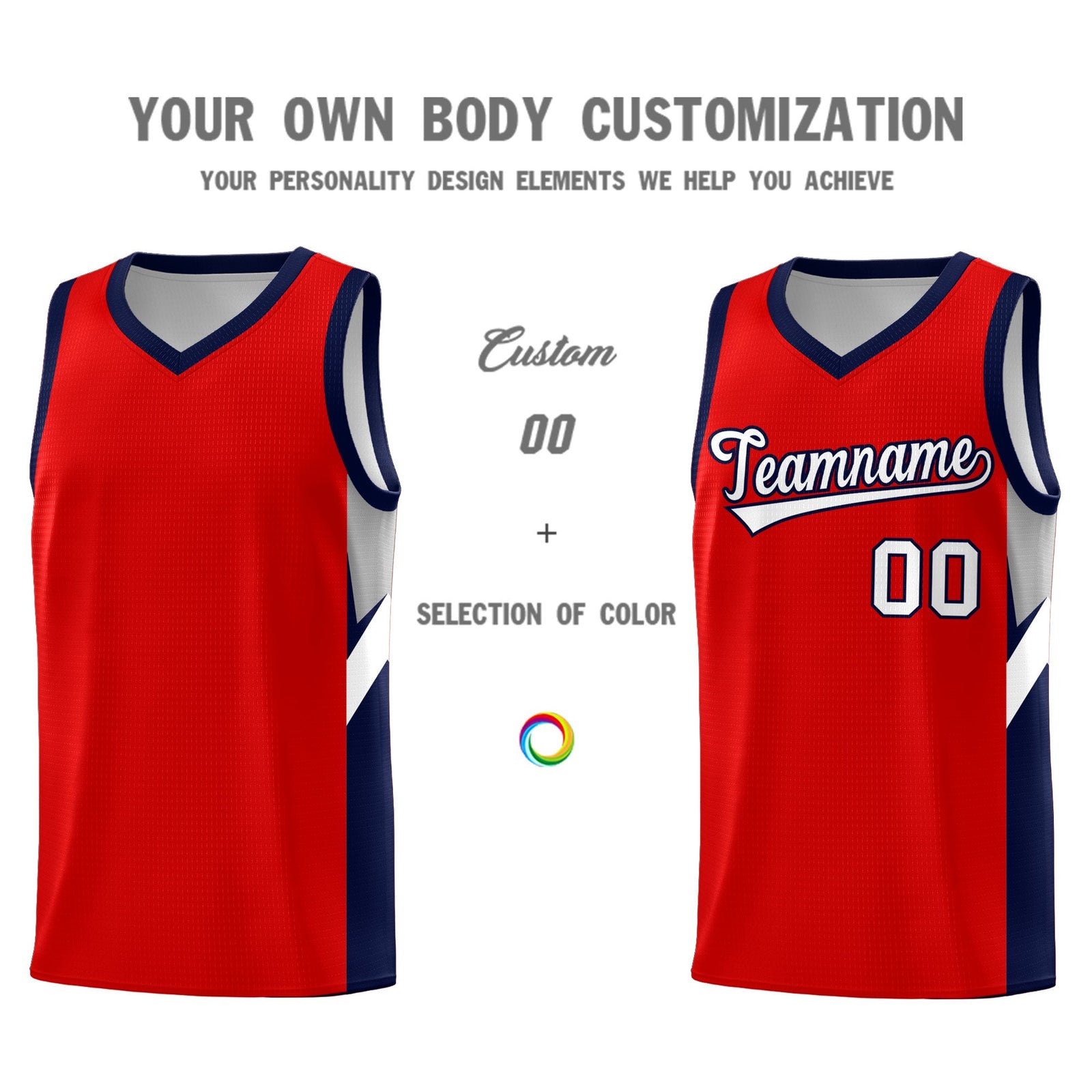Custom Red Navy Side Design Sets Sports Uniform Basketball Jersey