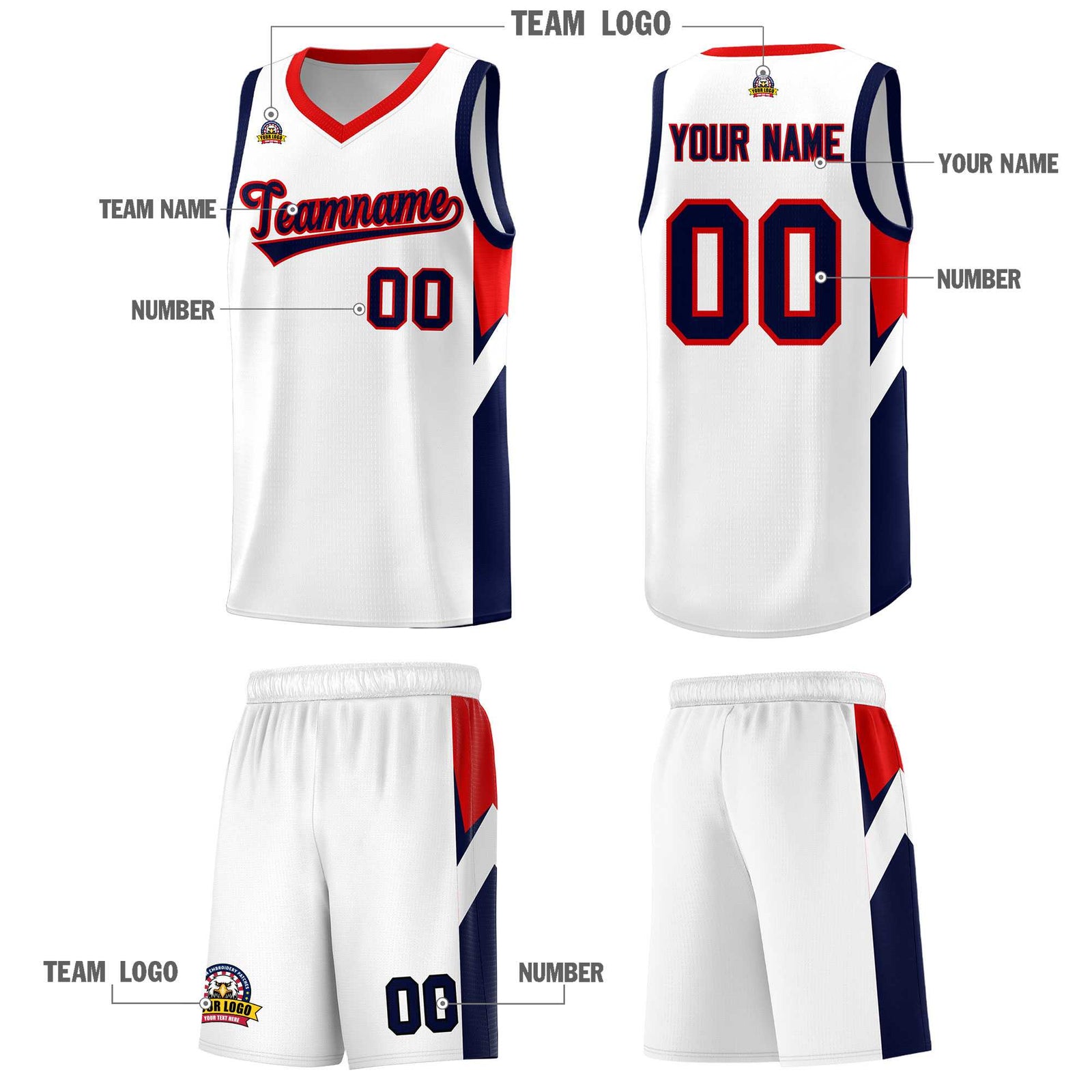 Custom White Red Side Design Sets Sports Uniform Basketball Jersey