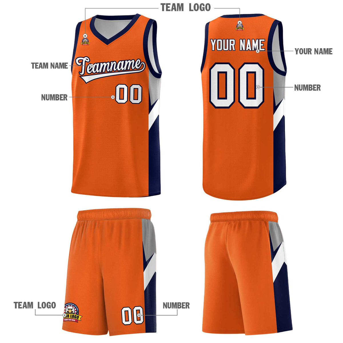 Custom Orange Navy Side Design Sets Sports Uniform Basketball Jersey
