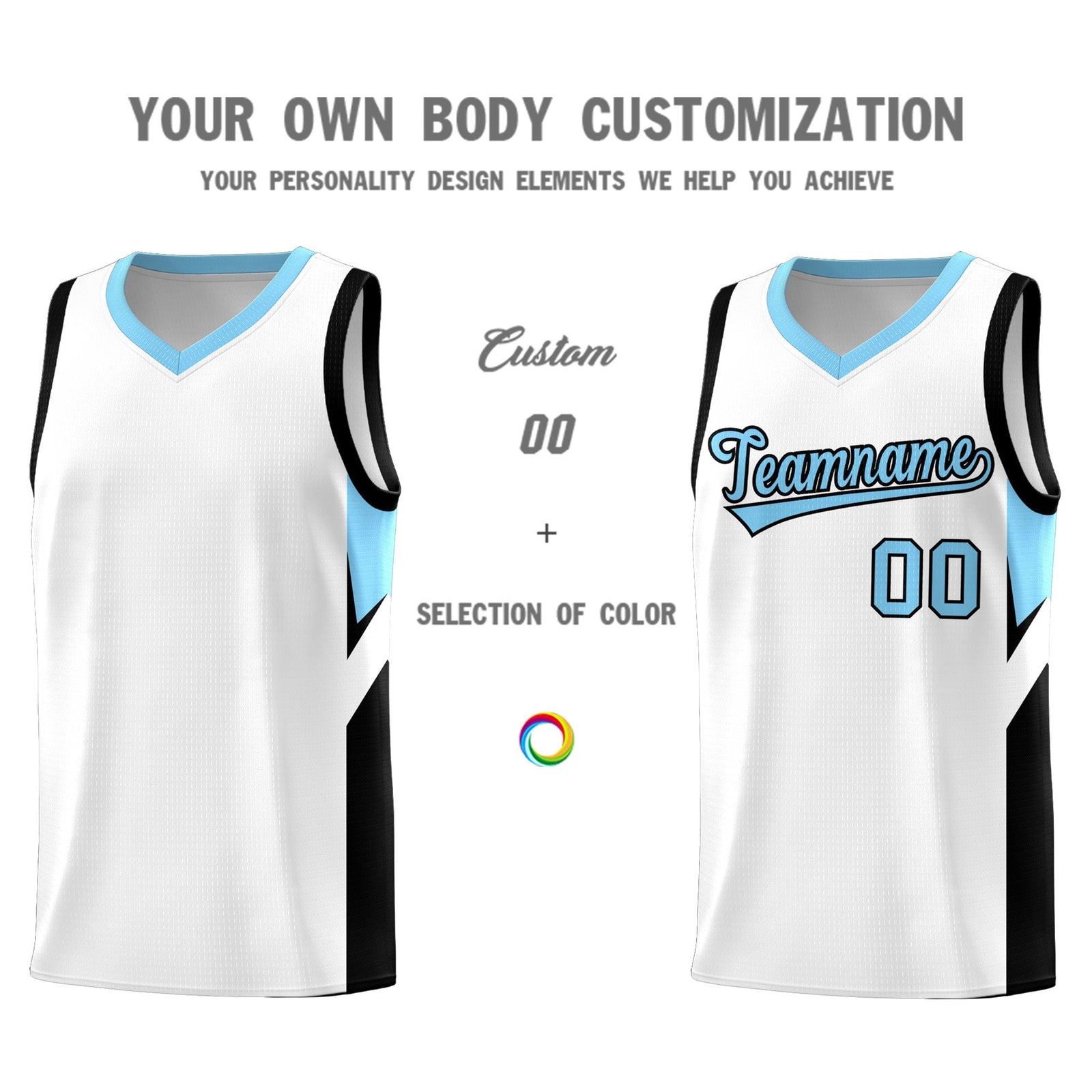 Custom White Light Blue Side Design Sets Sports Uniform Basketball Jersey