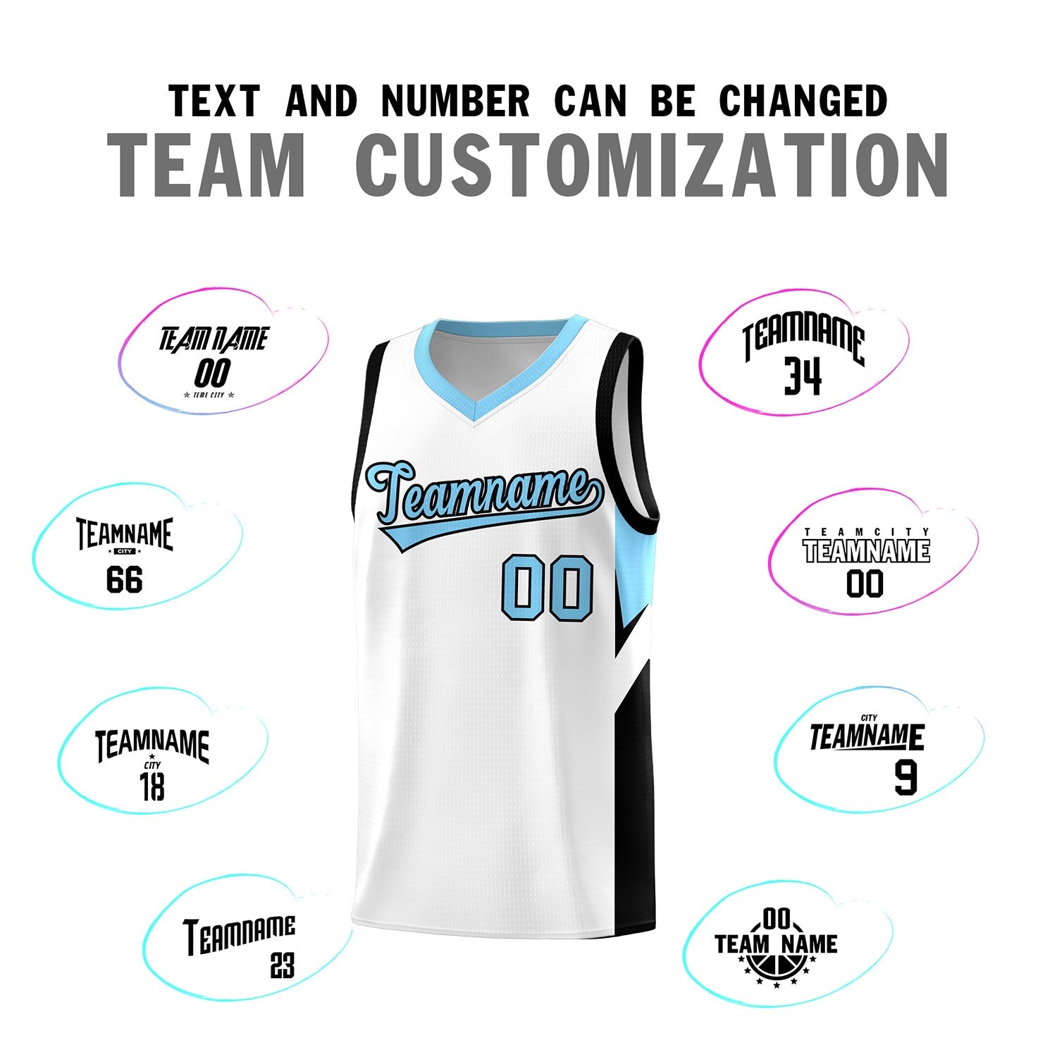 Custom White Light Blue Side Design Sets Sports Uniform Basketball Jersey
