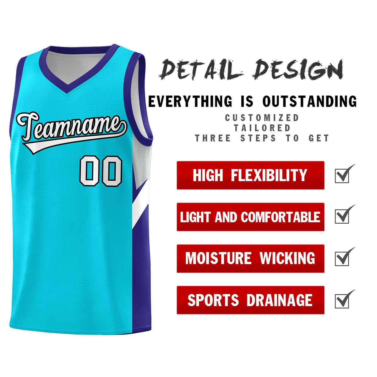 Custom Sky Blue Royal Side Design Sets Sports Uniform Basketball Jersey