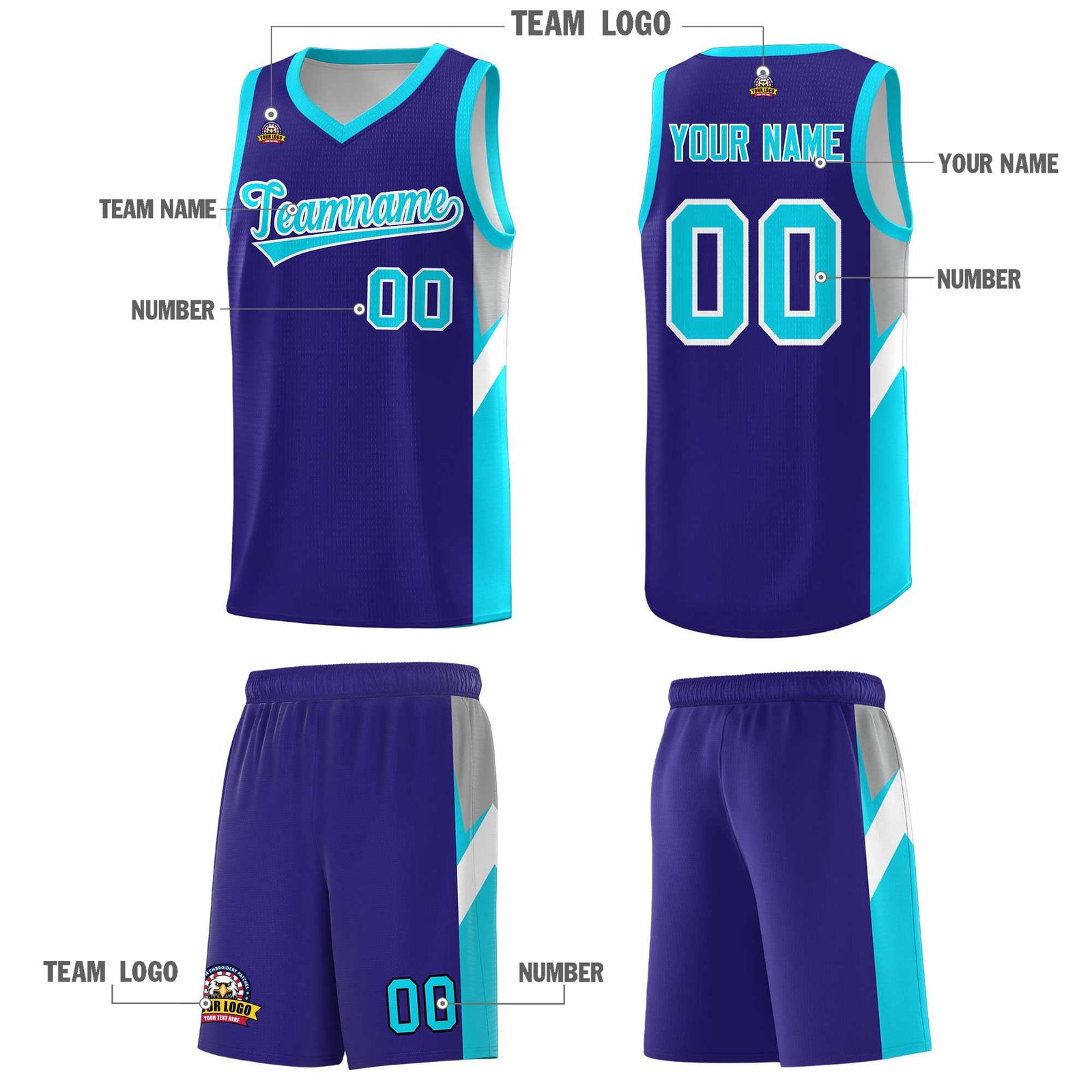 Custom Royal Sky Blue Side Design Sets Sports Uniform Basketball Jersey