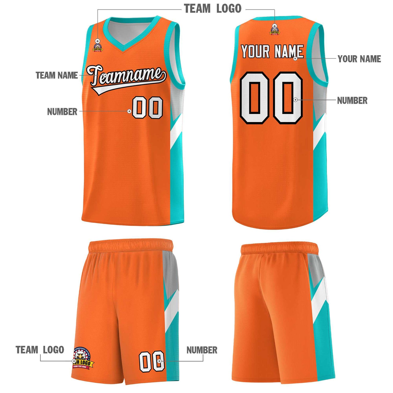 Custom Orange Aqua Side Design Sets Sports Uniform Basketball Jersey