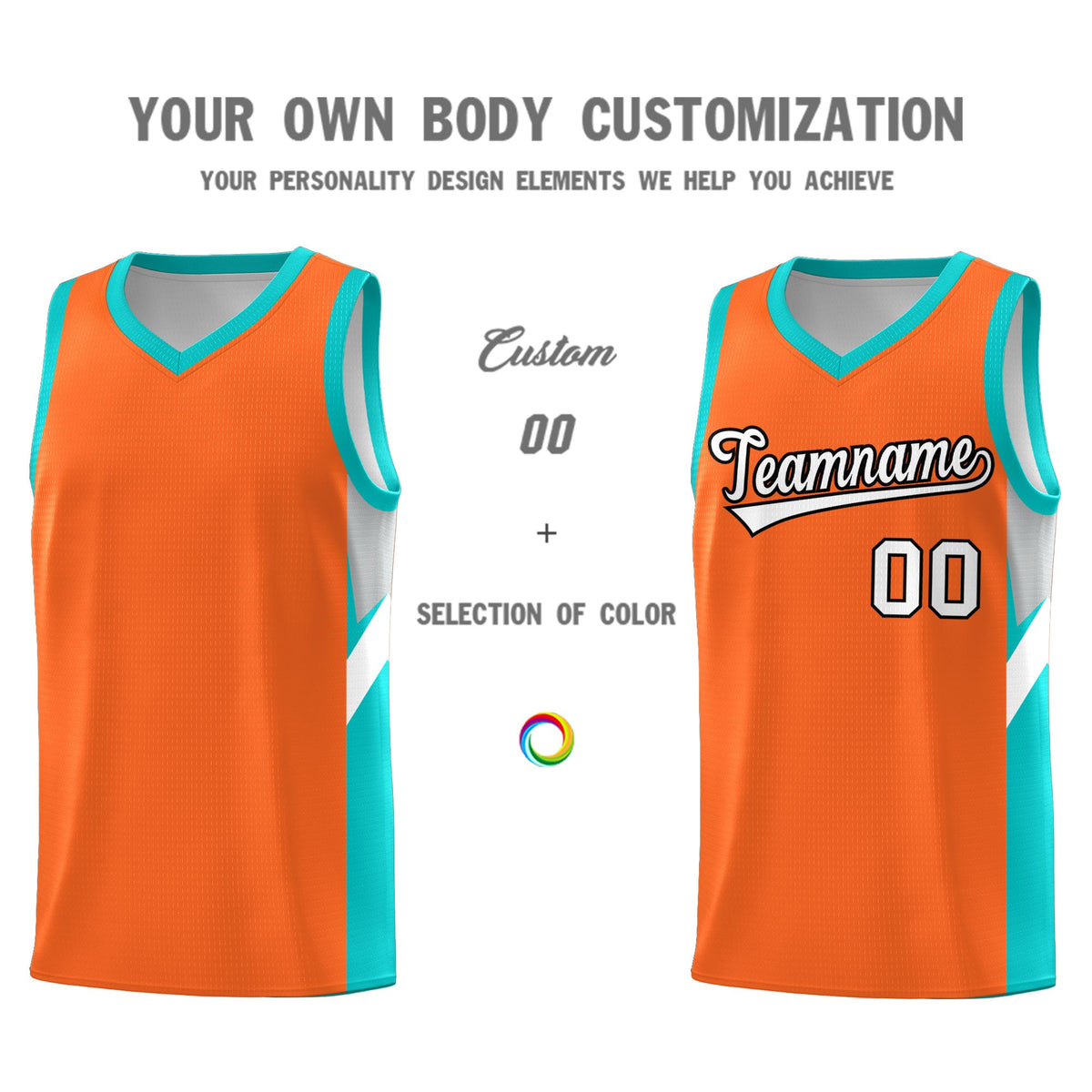 Custom Orange Aqua Side Design Sets Sports Uniform Basketball Jersey