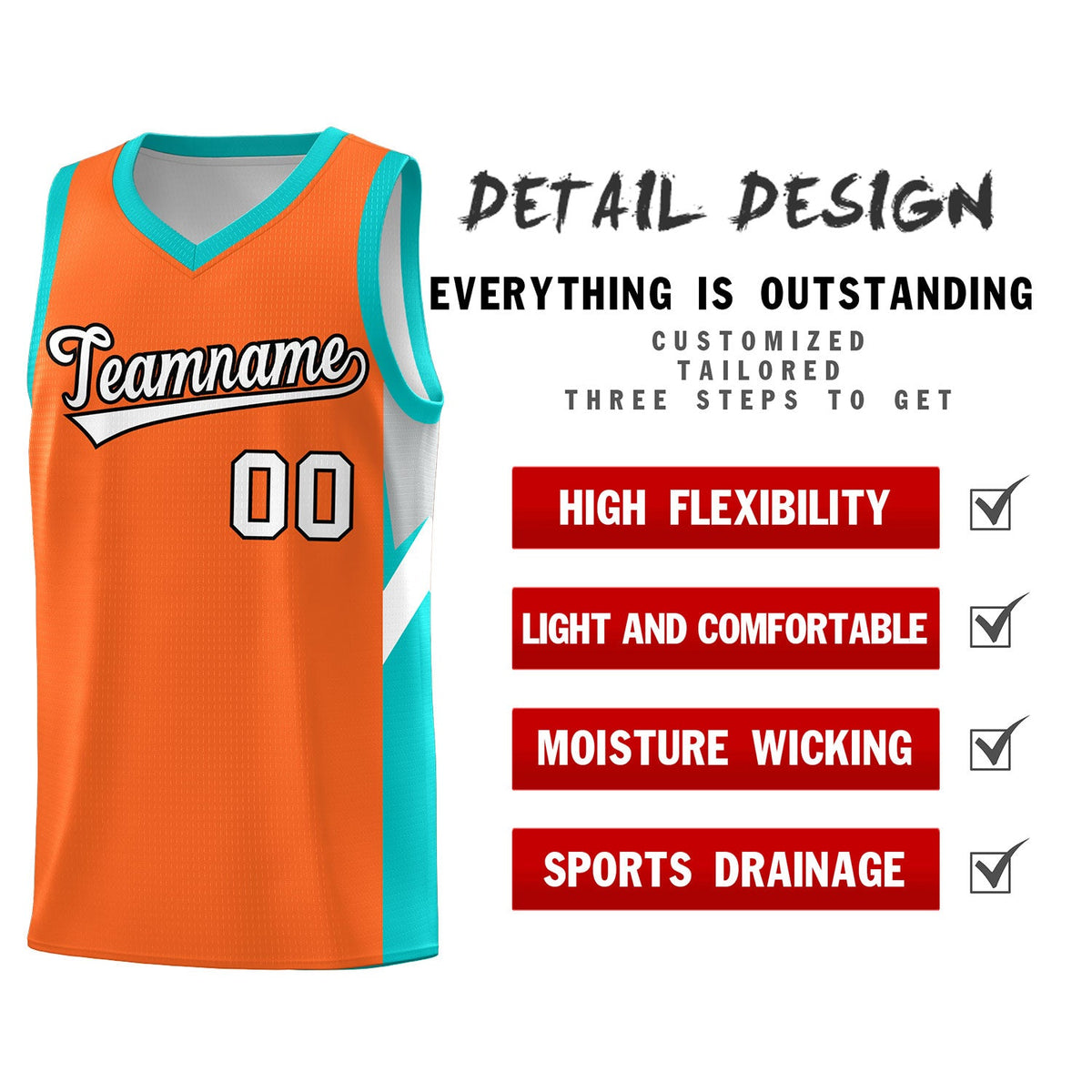 Custom Orange Aqua Side Design Sets Sports Uniform Basketball Jersey