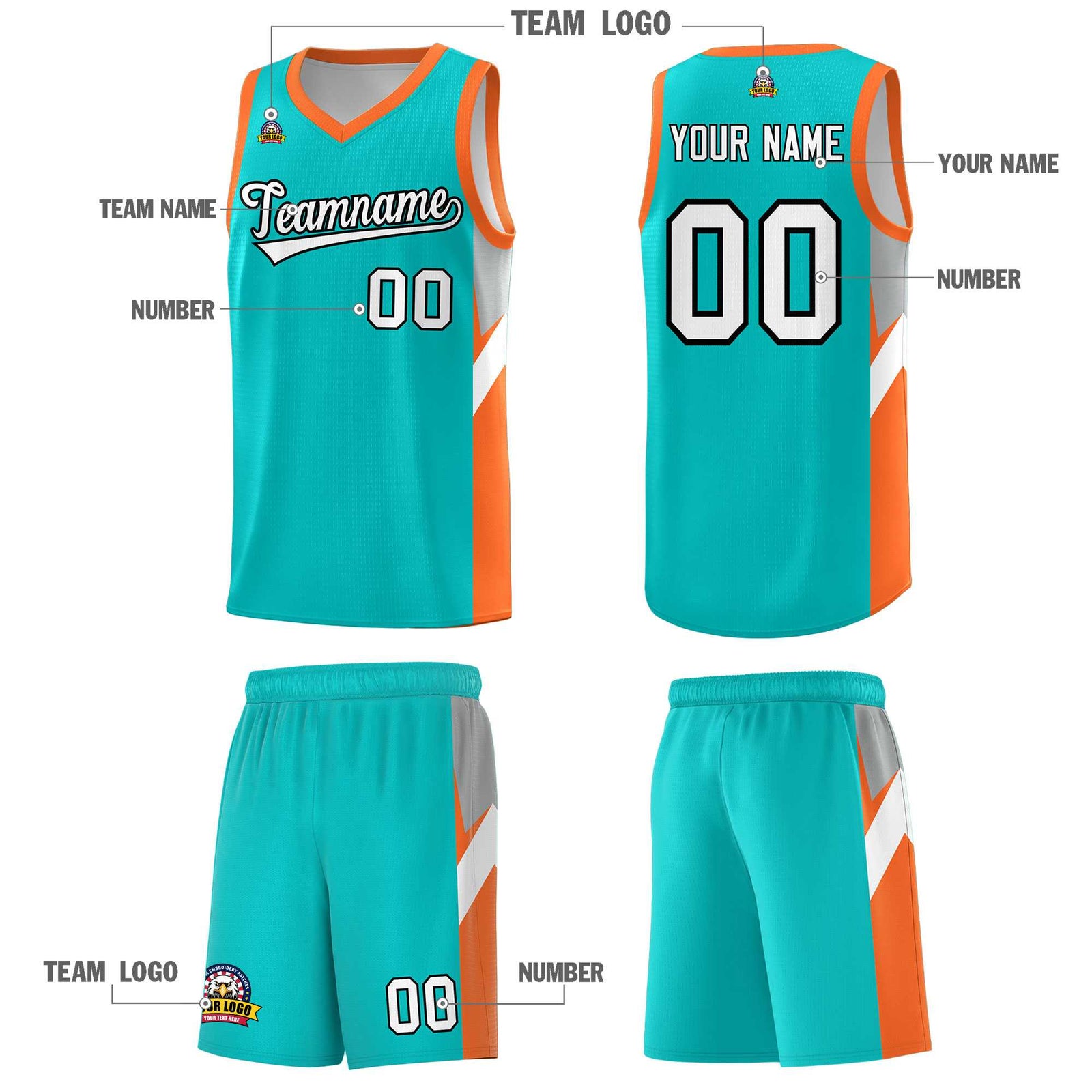 Custom Aqua Orange Side Design Sets Sports Uniform Basketball Jersey