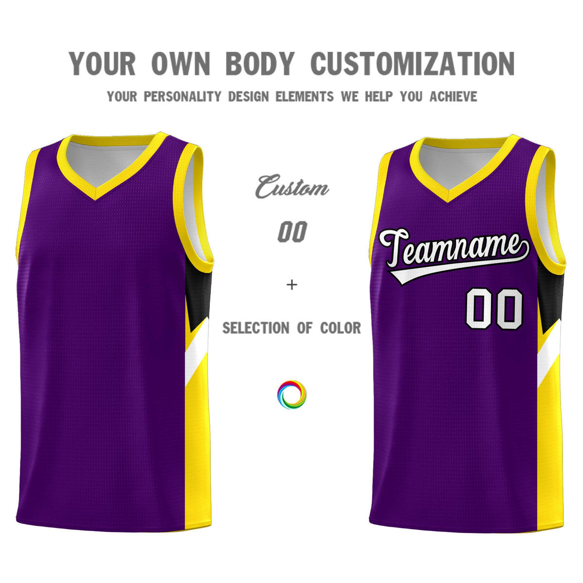 Custom Purple Gold Side Design Sets Sports Uniform Basketball Jersey
