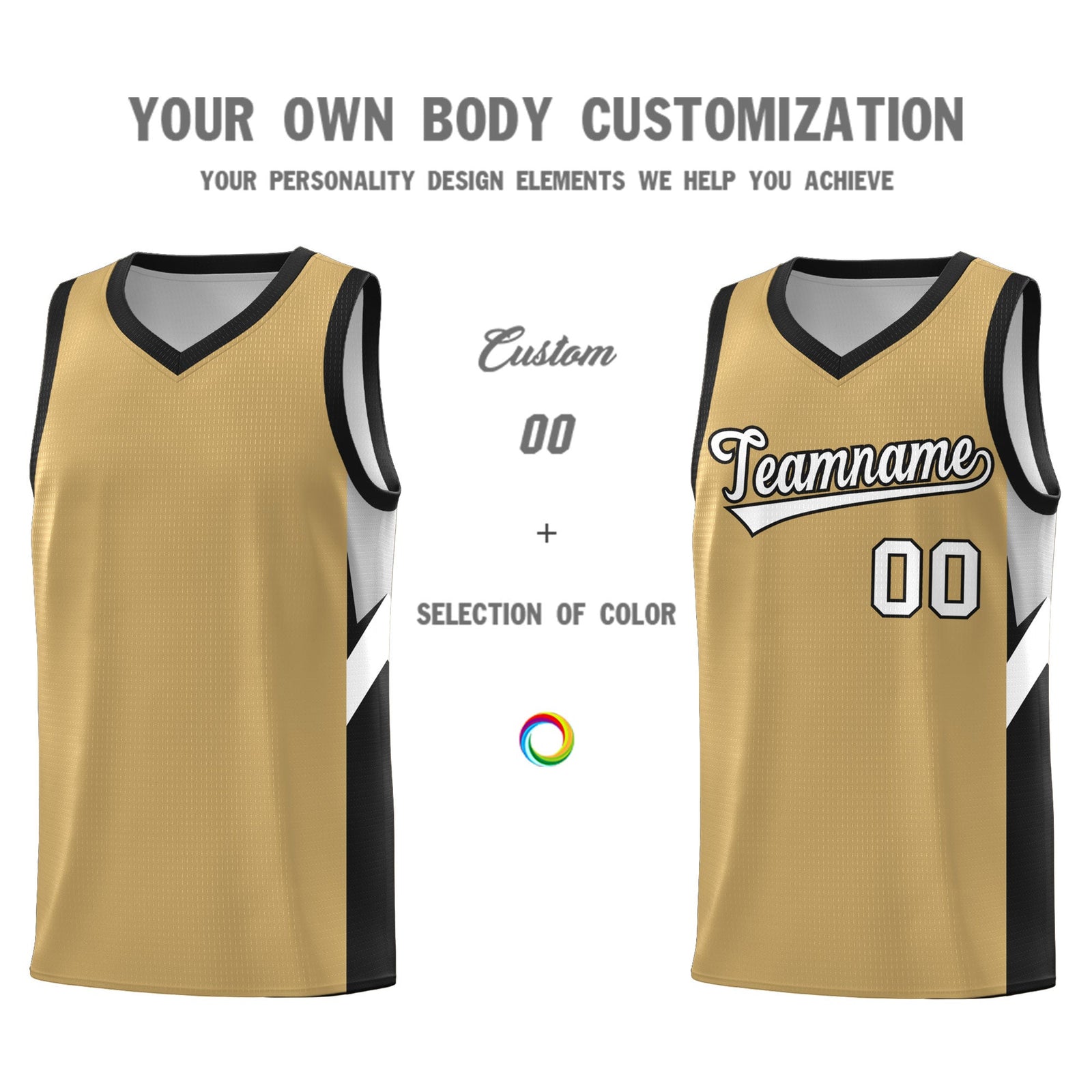 Custom Old Gold Black Side Design Sets Sports Uniform Basketball Jersey