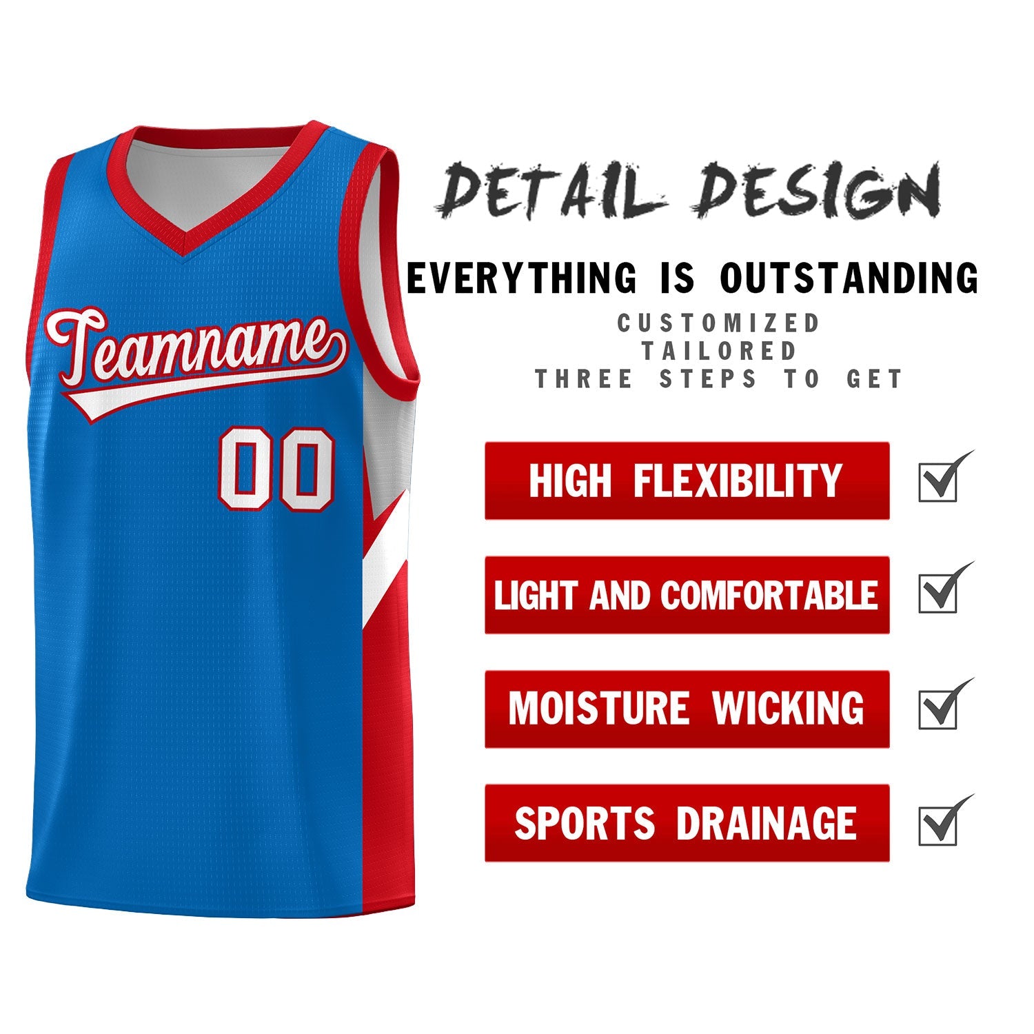 Custom Royal Red Side Design Sets Sports Uniform Basketball Jersey
