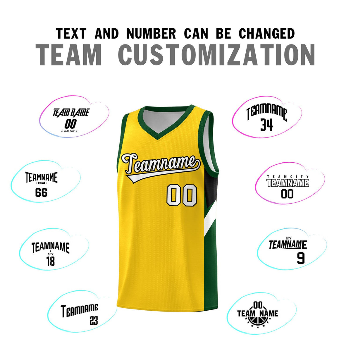 Custom Gold Hunter Green Side Design Sets Sports Uniform Basketball Jersey