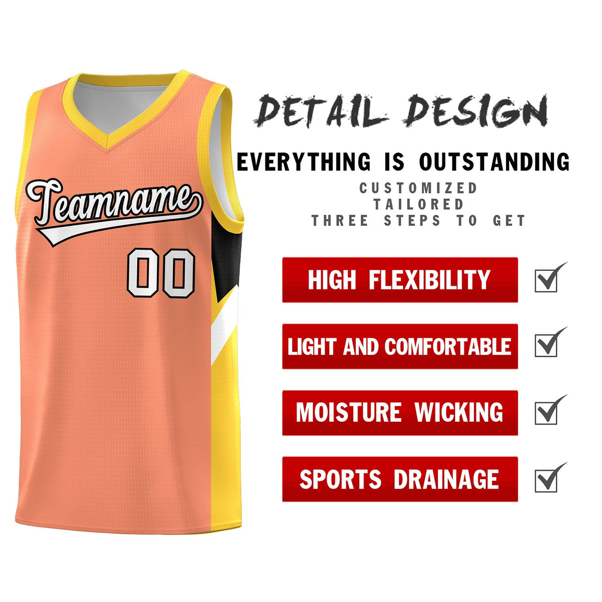 Custom Orange Gold Side Design Sets Sports Uniform Basketball Jersey