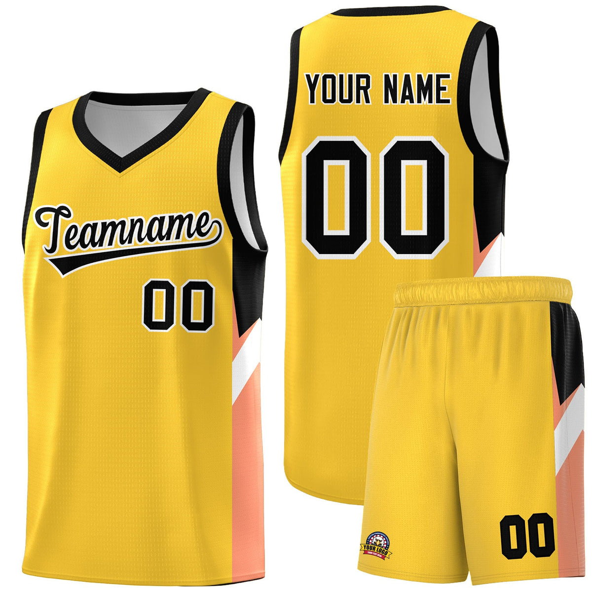 Custom Gold Black Side Design Sets Sports Uniform Basketball Jersey
