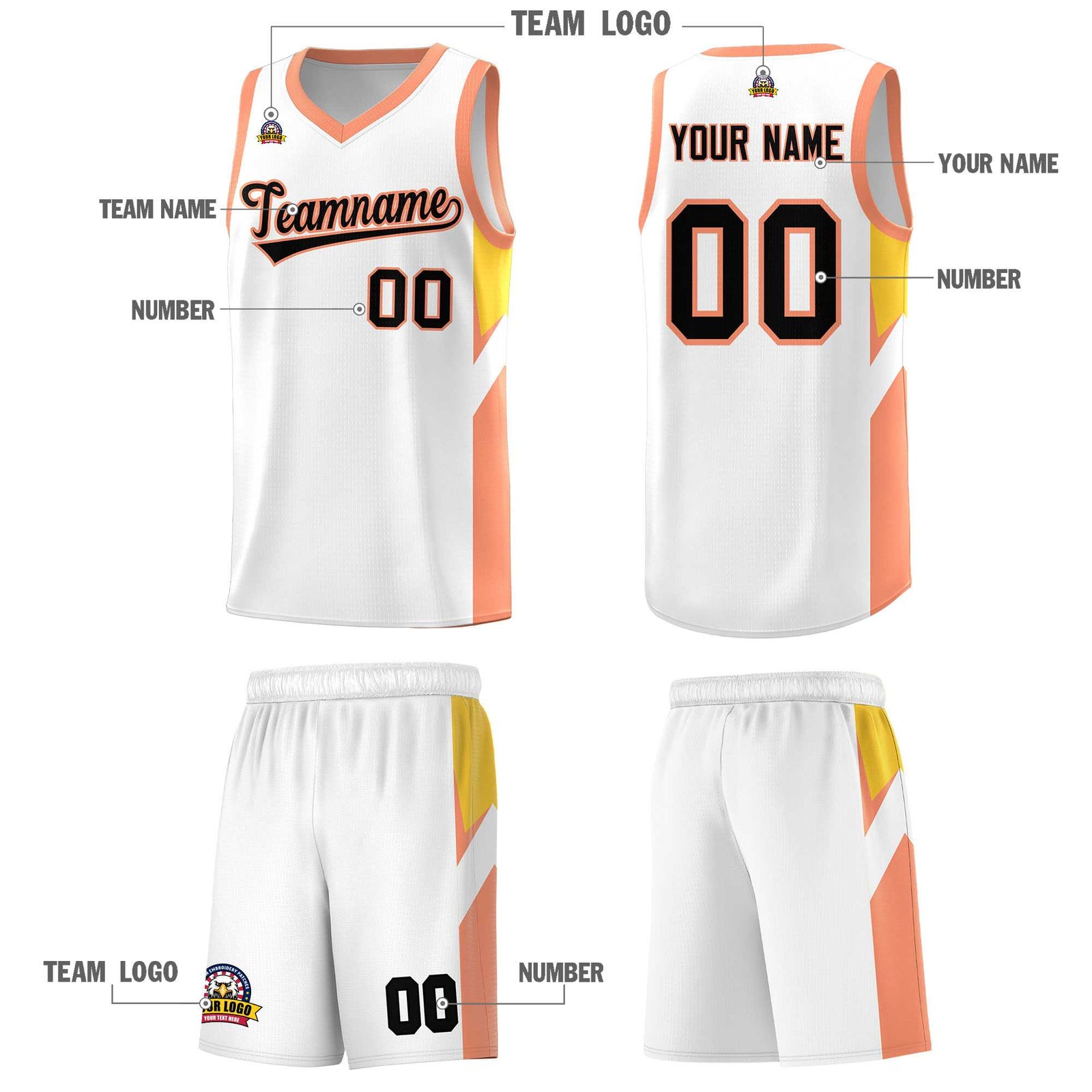 Custom White Orange Side Design Sets Sports Uniform Basketball Jersey