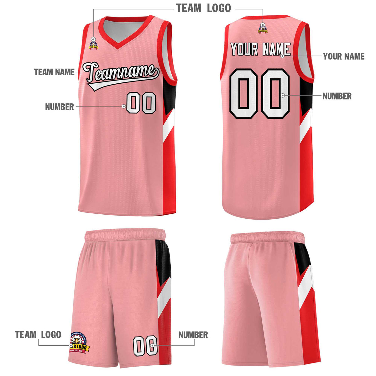 Custom Light Pink Red Side Design Sets Sports Uniform Basketball Jersey