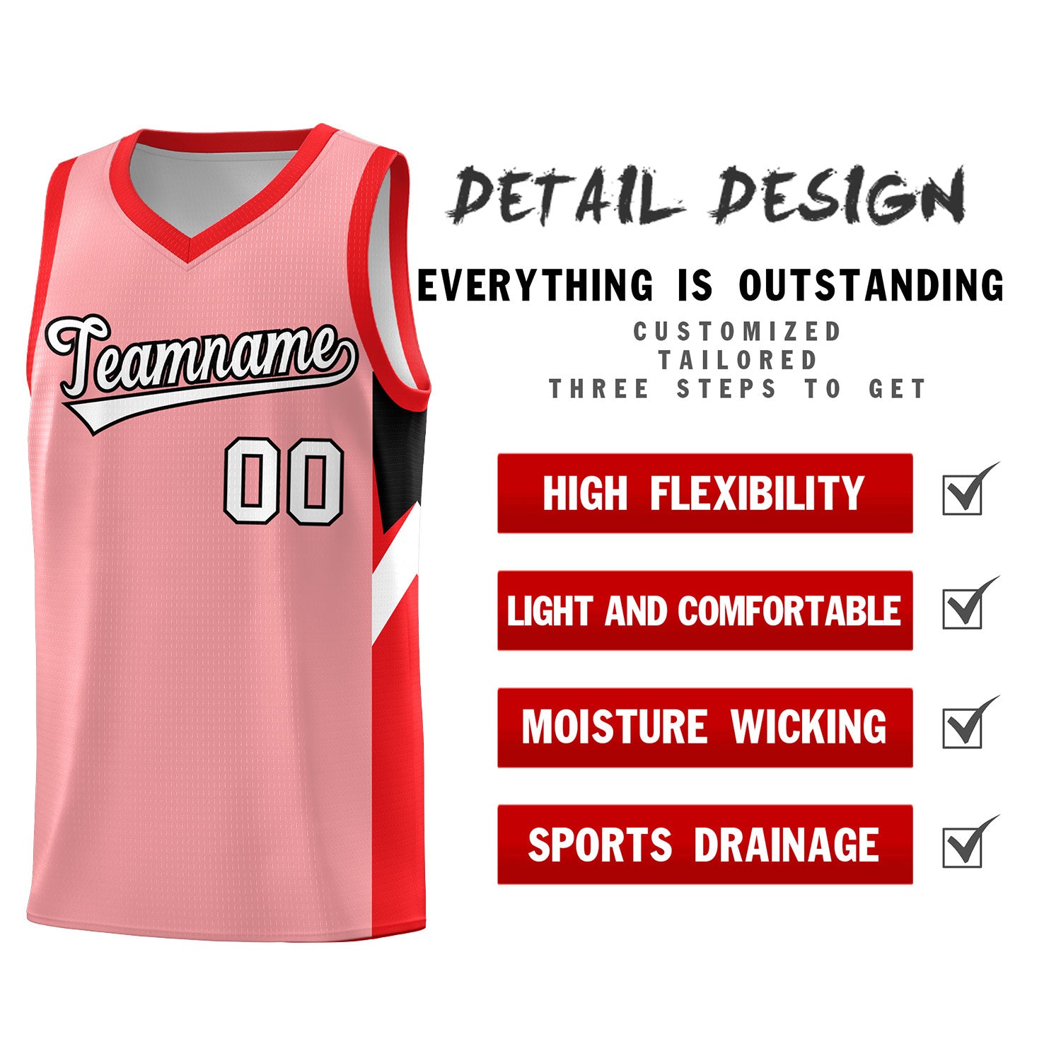 Custom Light Pink Red Side Design Sets Sports Uniform Basketball Jersey