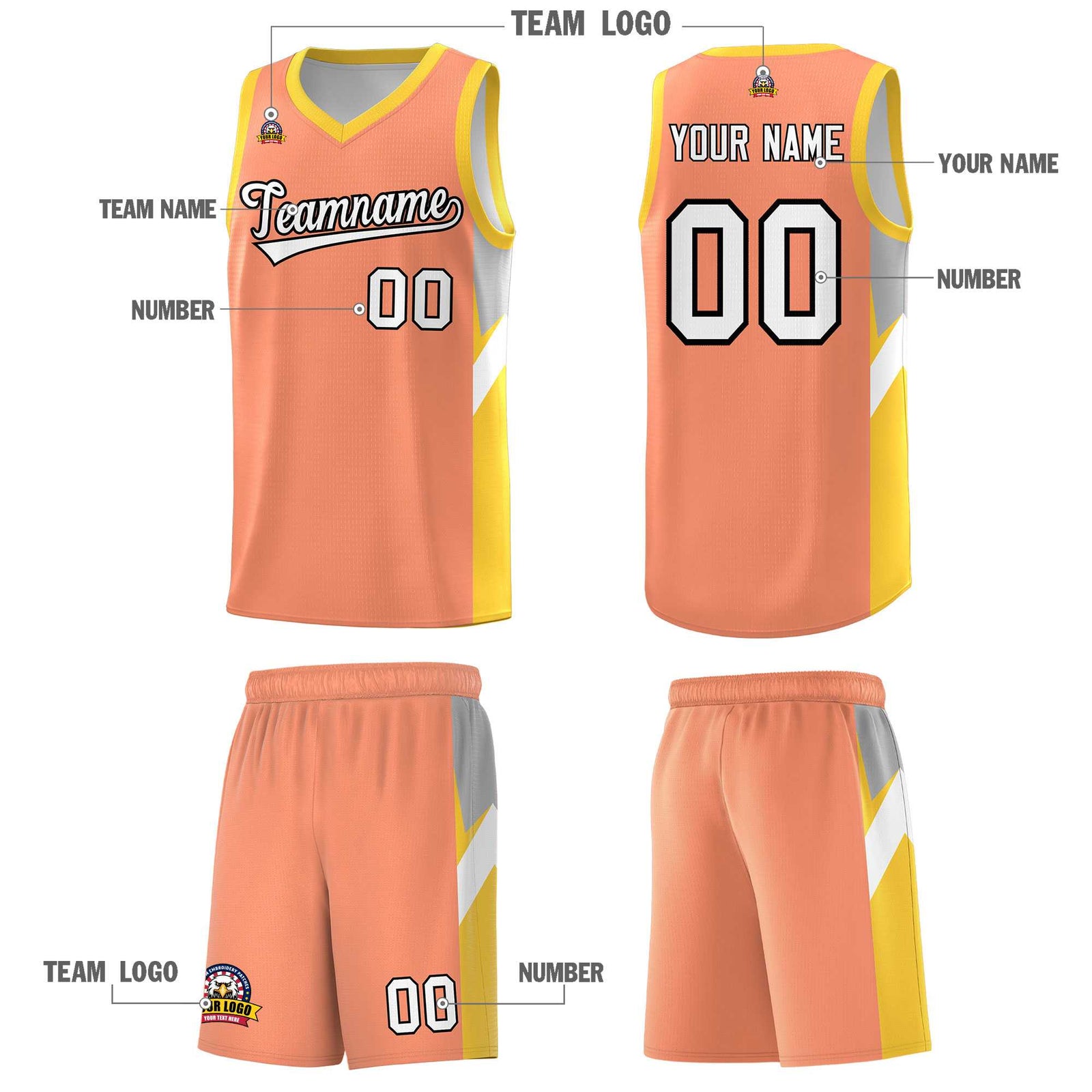 Custom Orange Gold Side Design Sets Sports Uniform Basketball Jersey