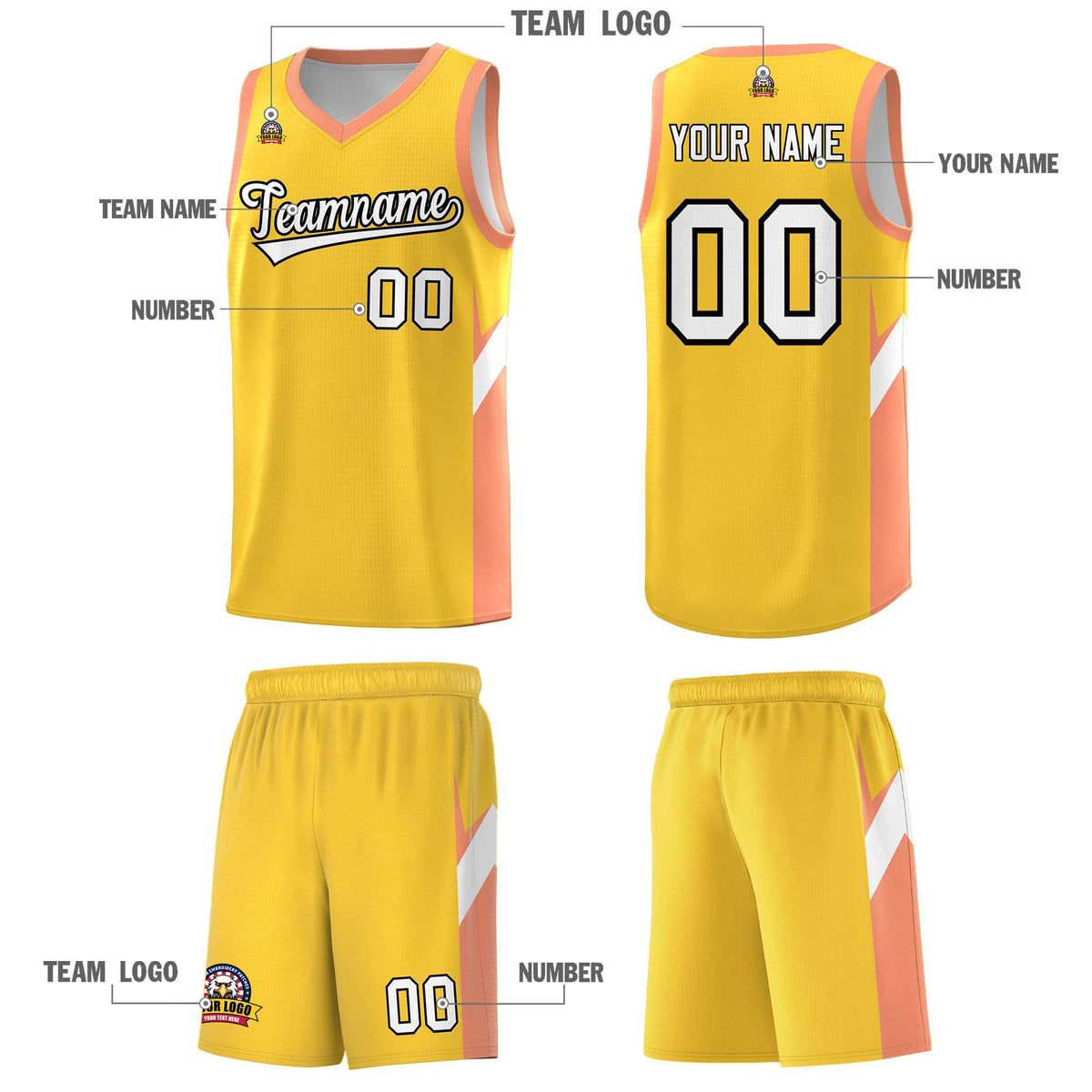 Custom Gold Orange Side Design Sets Sports Uniform Basketball Jersey