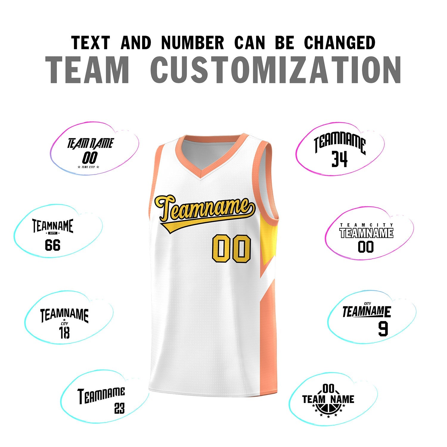Custom White Orange Side Design Sets Sports Uniform Basketball Jersey