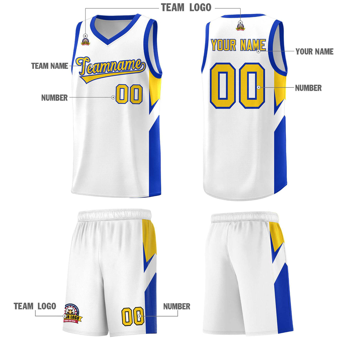 Custom White Royal Side Design Sets Sports Uniform Basketball Jersey