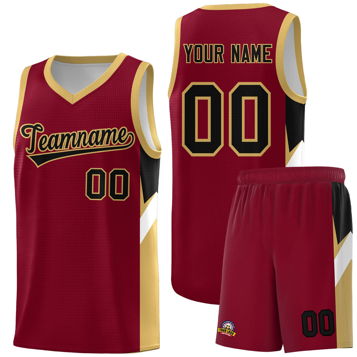 Custom Crimson Old Gold Side Design Sets Sports Uniform Basketball Jersey